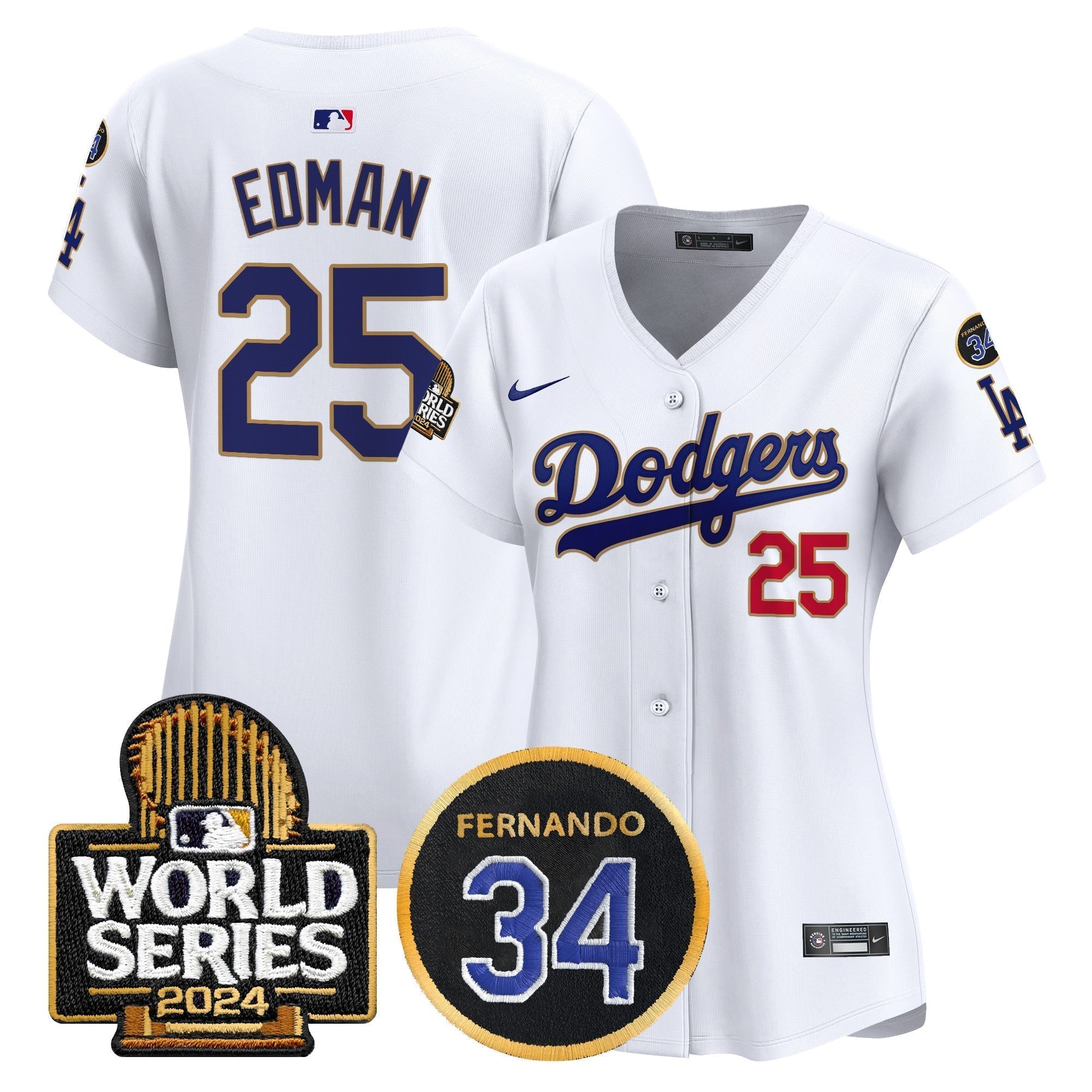 Women's Dodgers Fernando Memorial & 2024 World Series Patch Vapor Premier Limited Jersey - Stitched