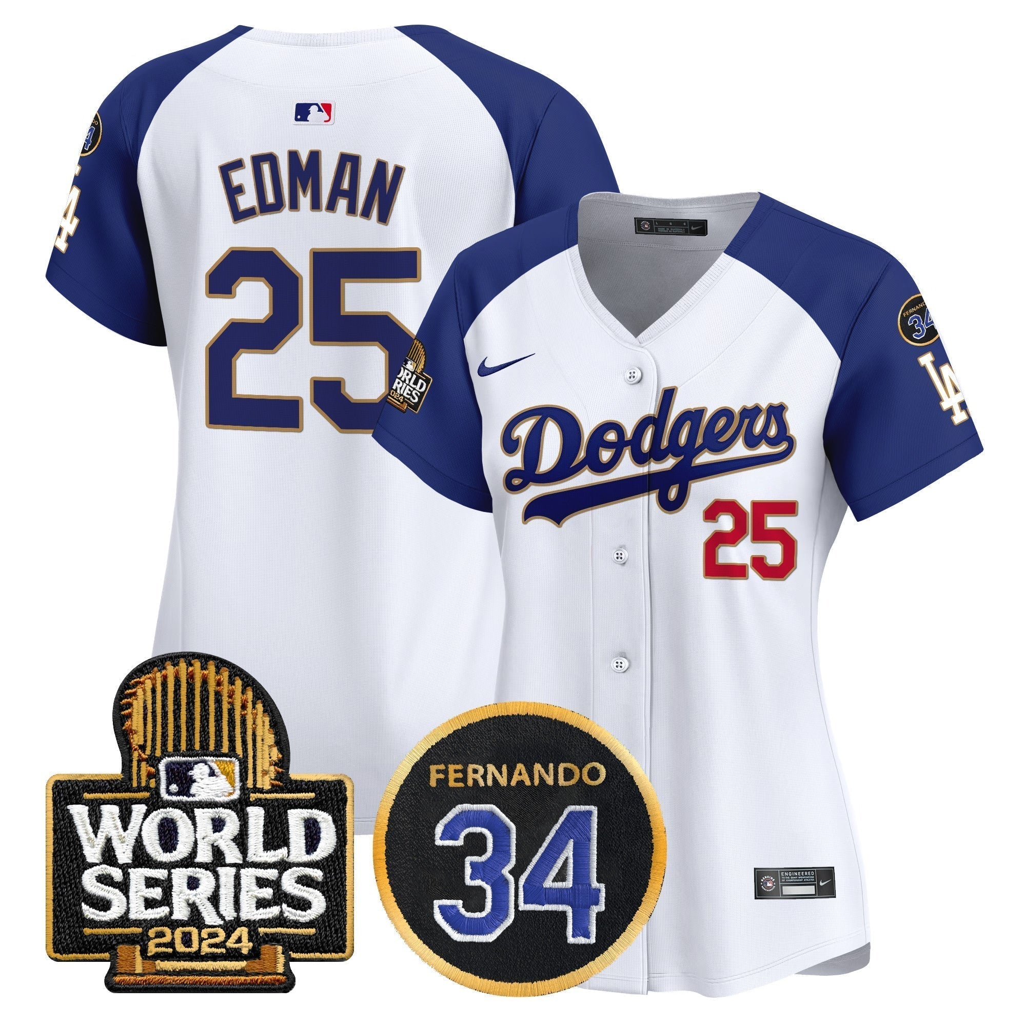 Women's Dodgers Fernando Memorial & 2024 World Series Patch Vapor Premier Limited Jersey - Stitched