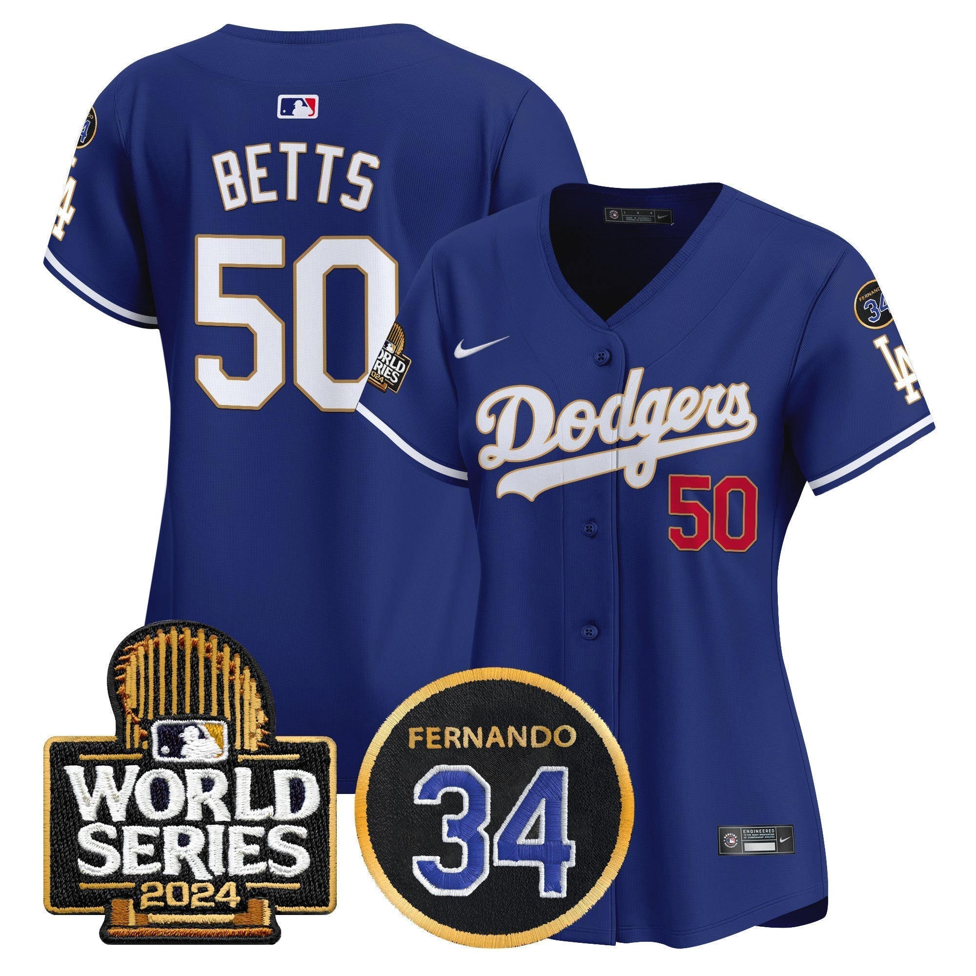 Women's Dodgers Fernando Memorial & 2024 World Series Patch Vapor Premier Limited Jersey - Stitched