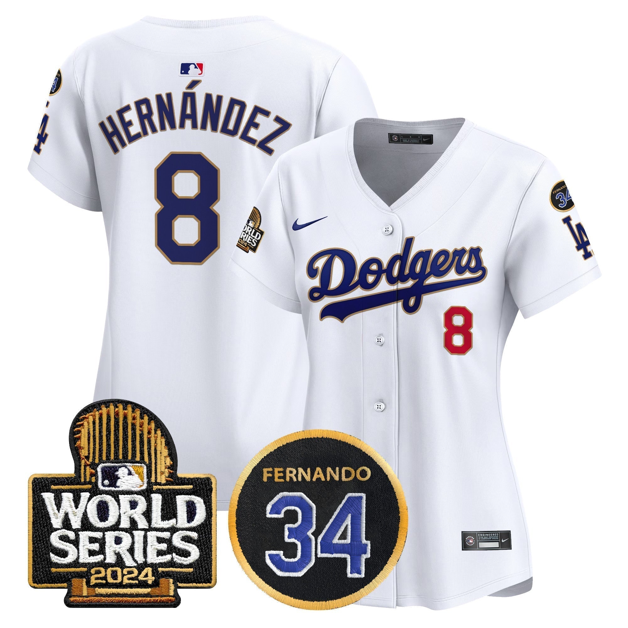 Women's Dodgers Fernando Memorial & 2024 World Series Patch Vapor Premier Limited Jersey - Stitched