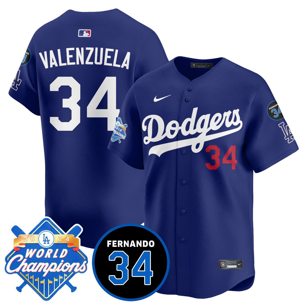 LA Dodgers - World Series Champions 2024/Fernando Valenzuela Memorial Jersey - Stitched
