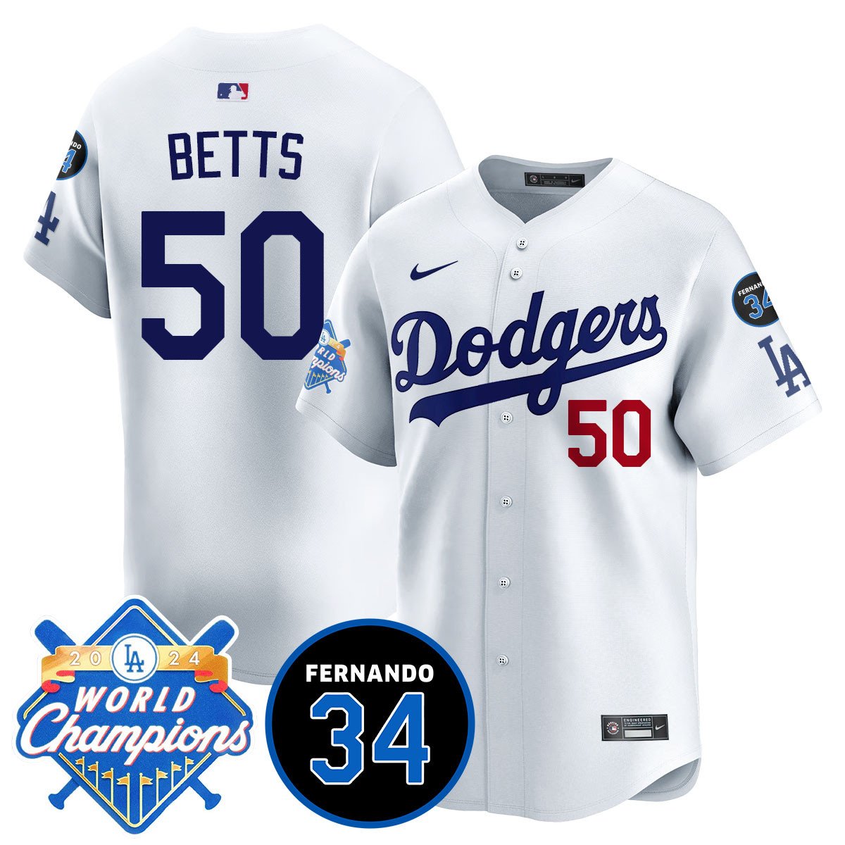 LA Dodgers - World Series Champions 2024/Fernando Valenzuela Memorial Jersey - Stitched