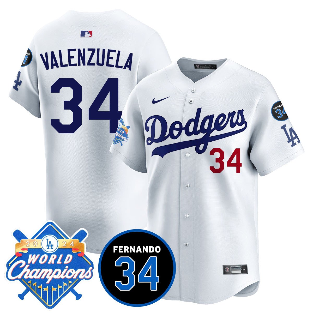 LA Dodgers - World Series Champions 2024/Fernando Valenzuela Memorial Jersey - Stitched