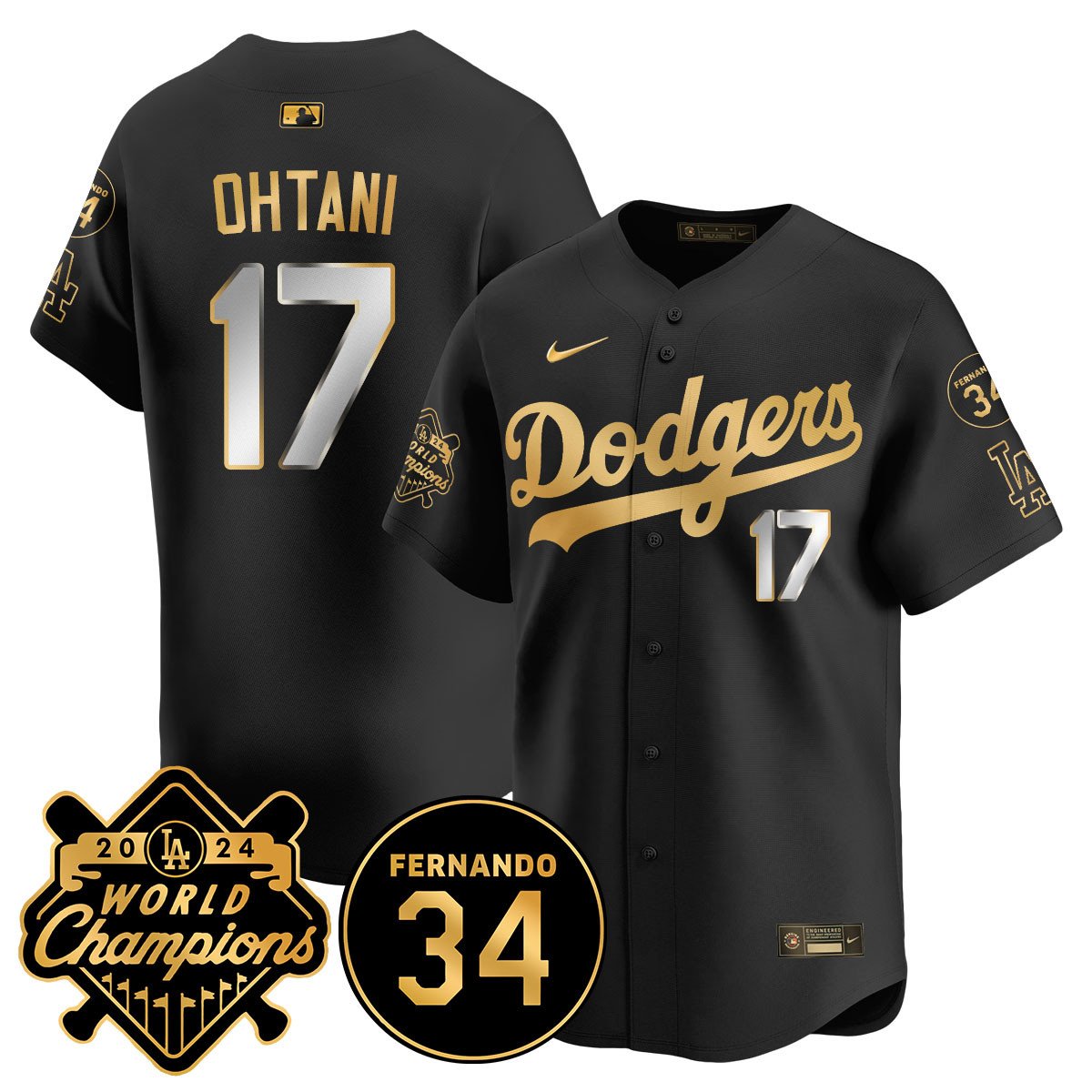 LA Dodgers - World Series Champions 2024/Fernando Valenzuela Memorial Jersey - Stitched