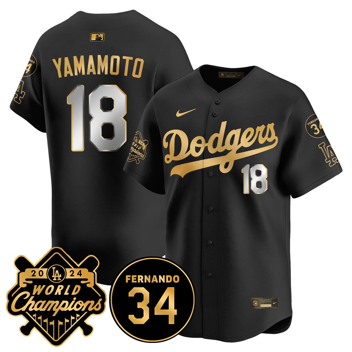 LA Dodgers - World Series Champions 2024/Fernando Valenzuela Memorial Jersey - Stitched