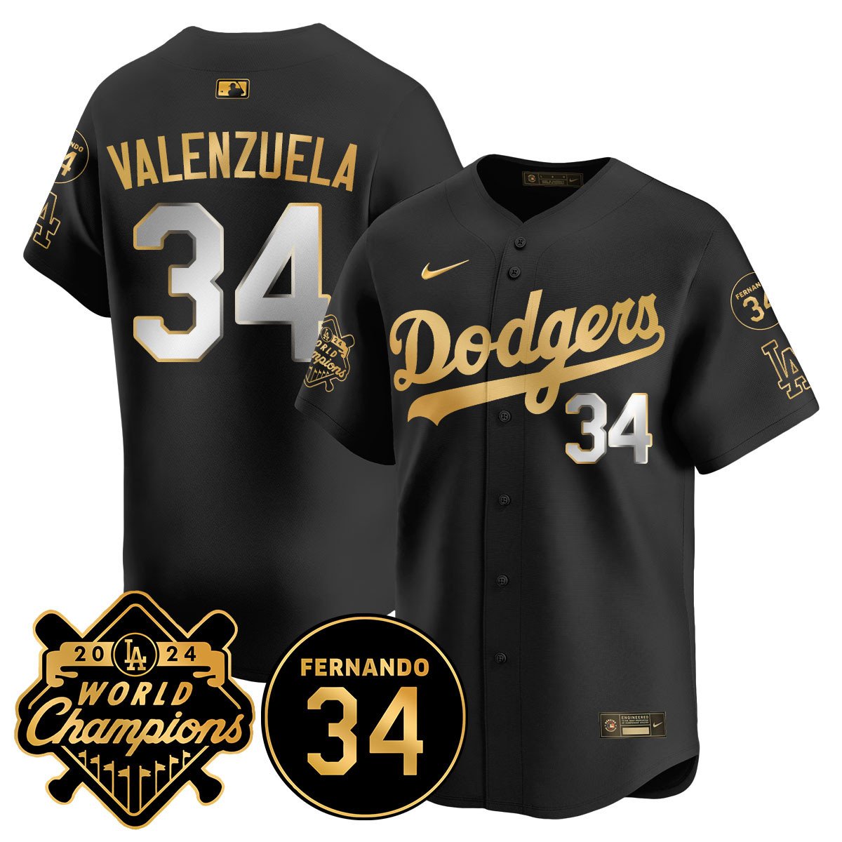 LA Dodgers - World Series Champions 2024/Fernando Valenzuela Memorial Jersey - Stitched