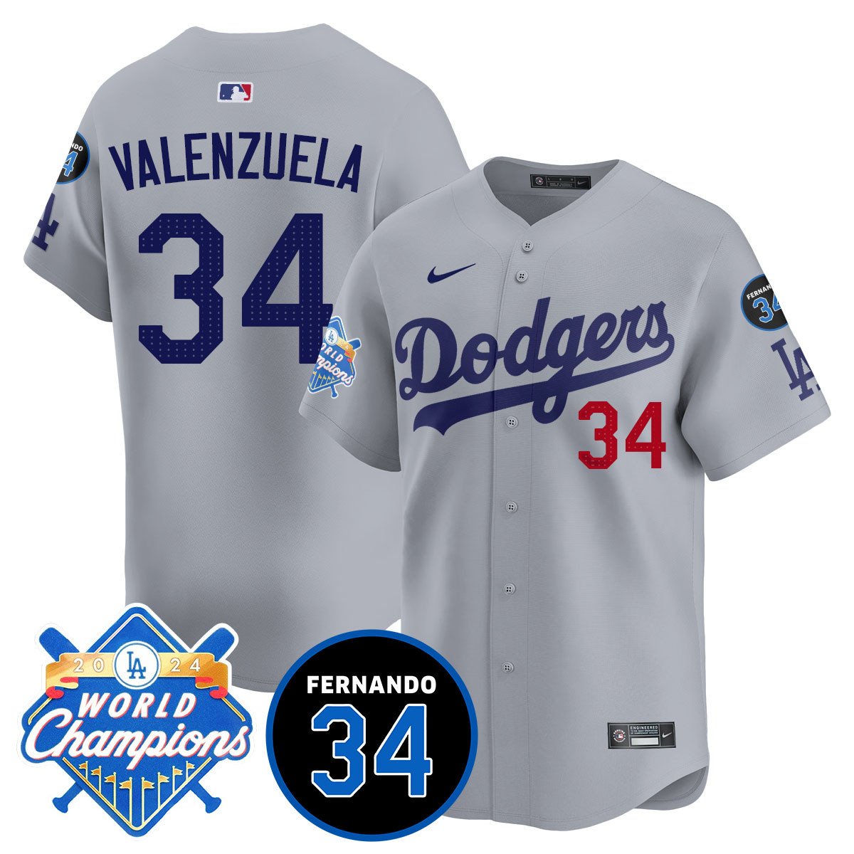 LA Dodgers - World Series Champions 2024/Fernando Valenzuela Memorial Jersey - Stitched