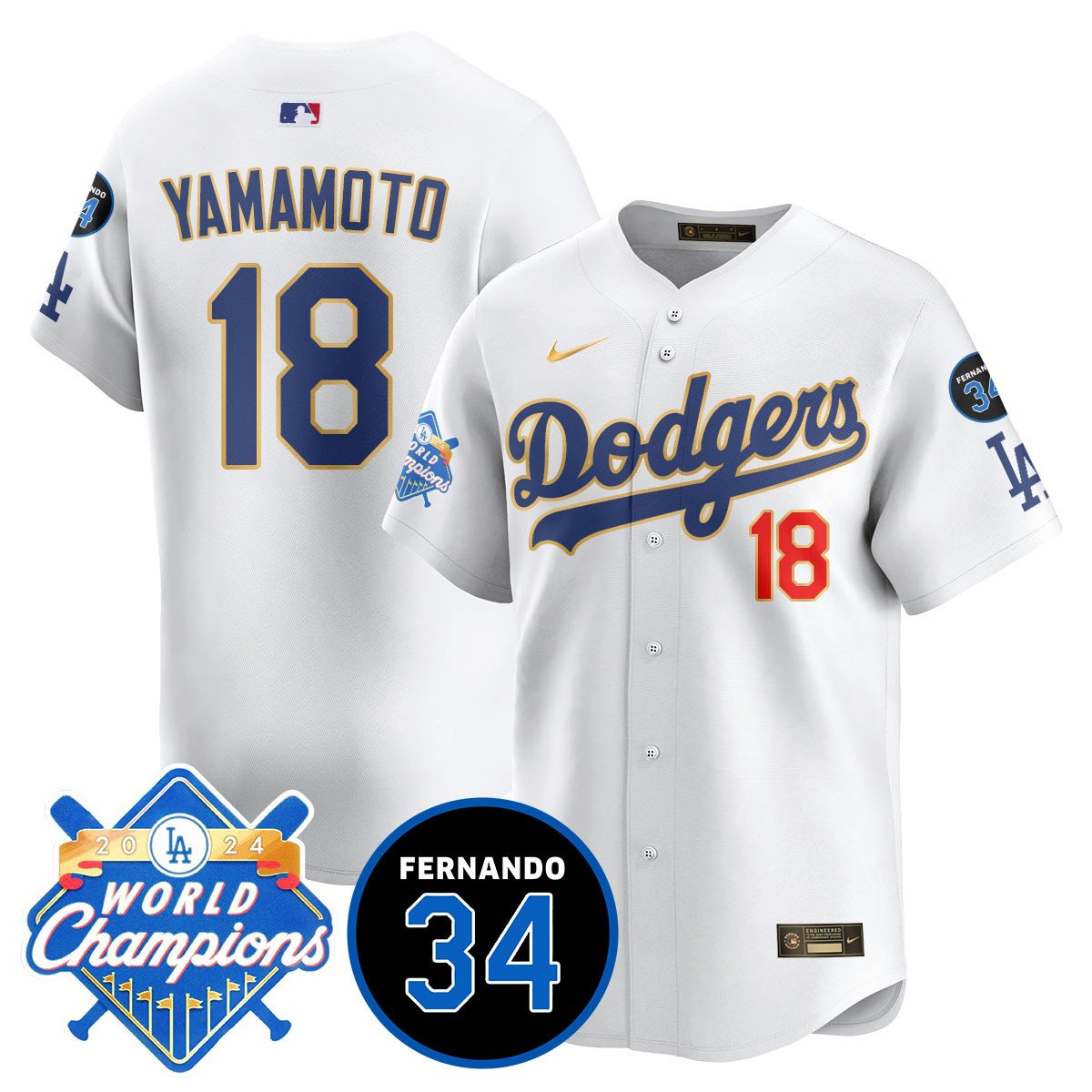 LA Dodgers - World Series Champions 2024/Fernando Valenzuela Memorial Jersey - Stitched