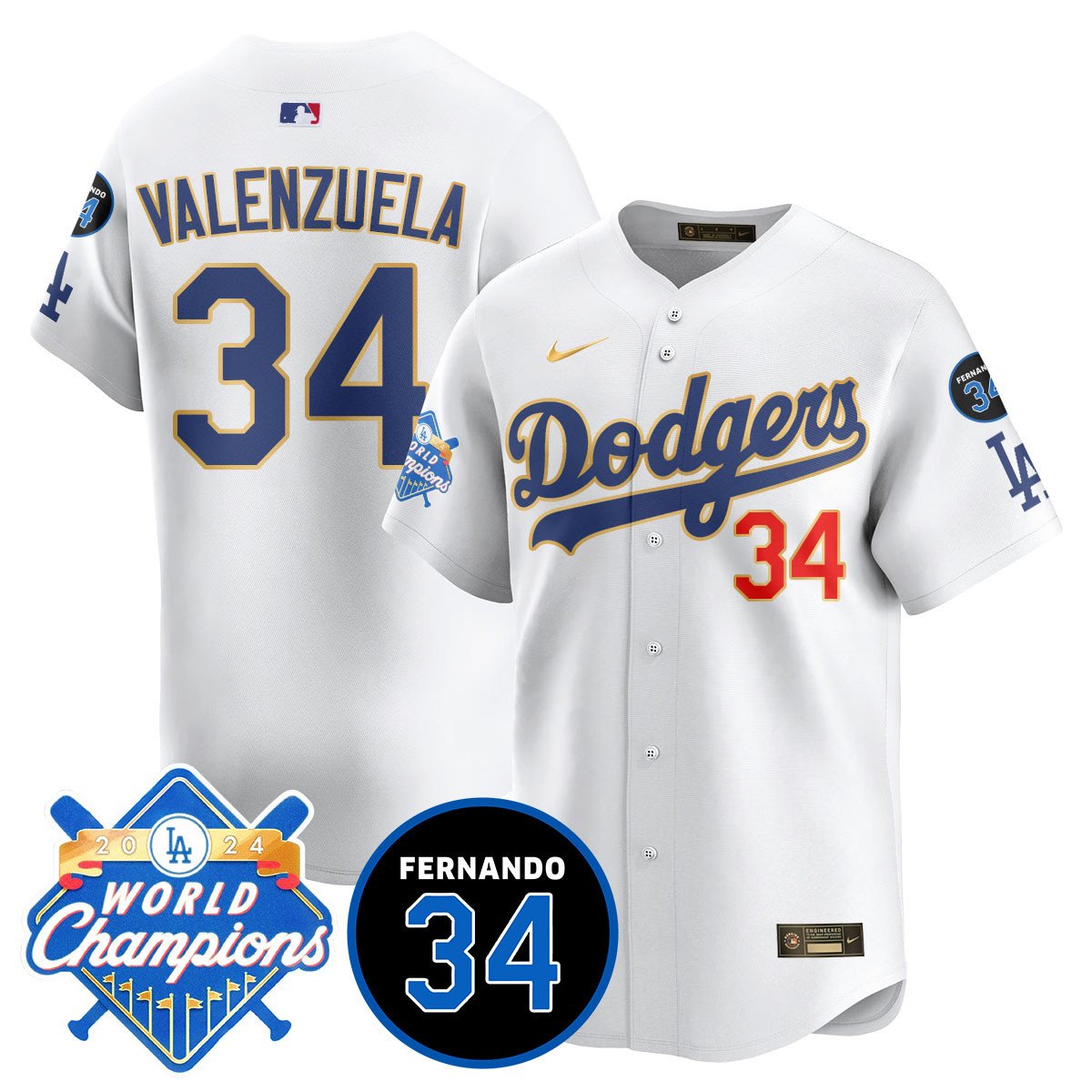 LA Dodgers - World Series Champions 2024/Fernando Valenzuela Memorial Jersey - Stitched