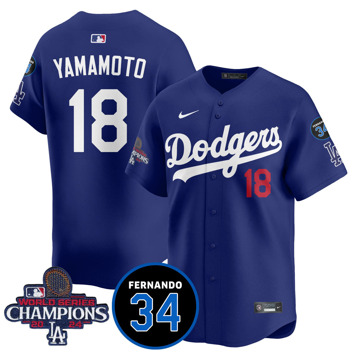 LA Dodgers - World Series Champions 2024/Fernando Valenzuela Memorial Jersey - Stitched N08