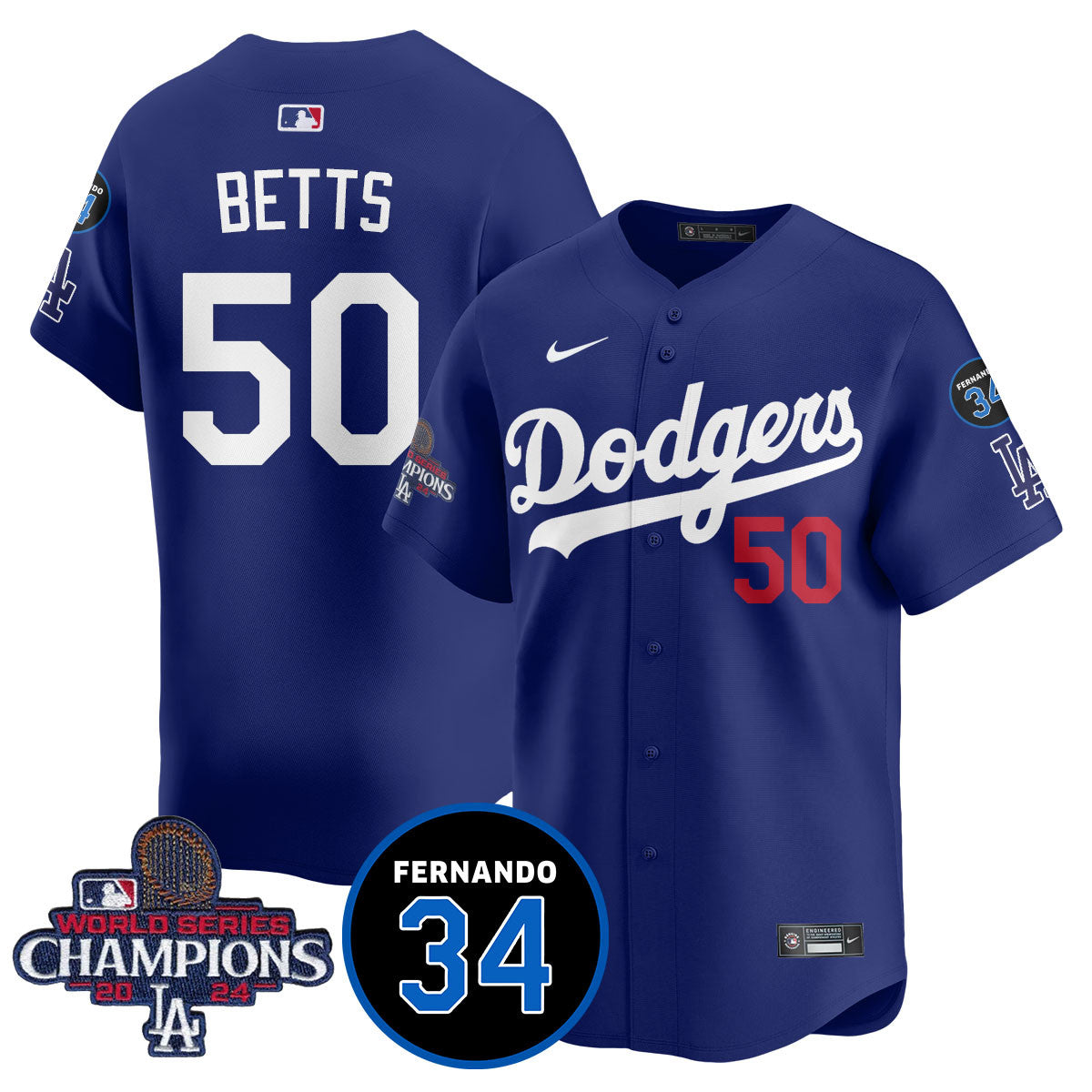 LA Dodgers - World Series Champions 2024/Fernando Valenzuela Memorial Jersey - Stitched N08