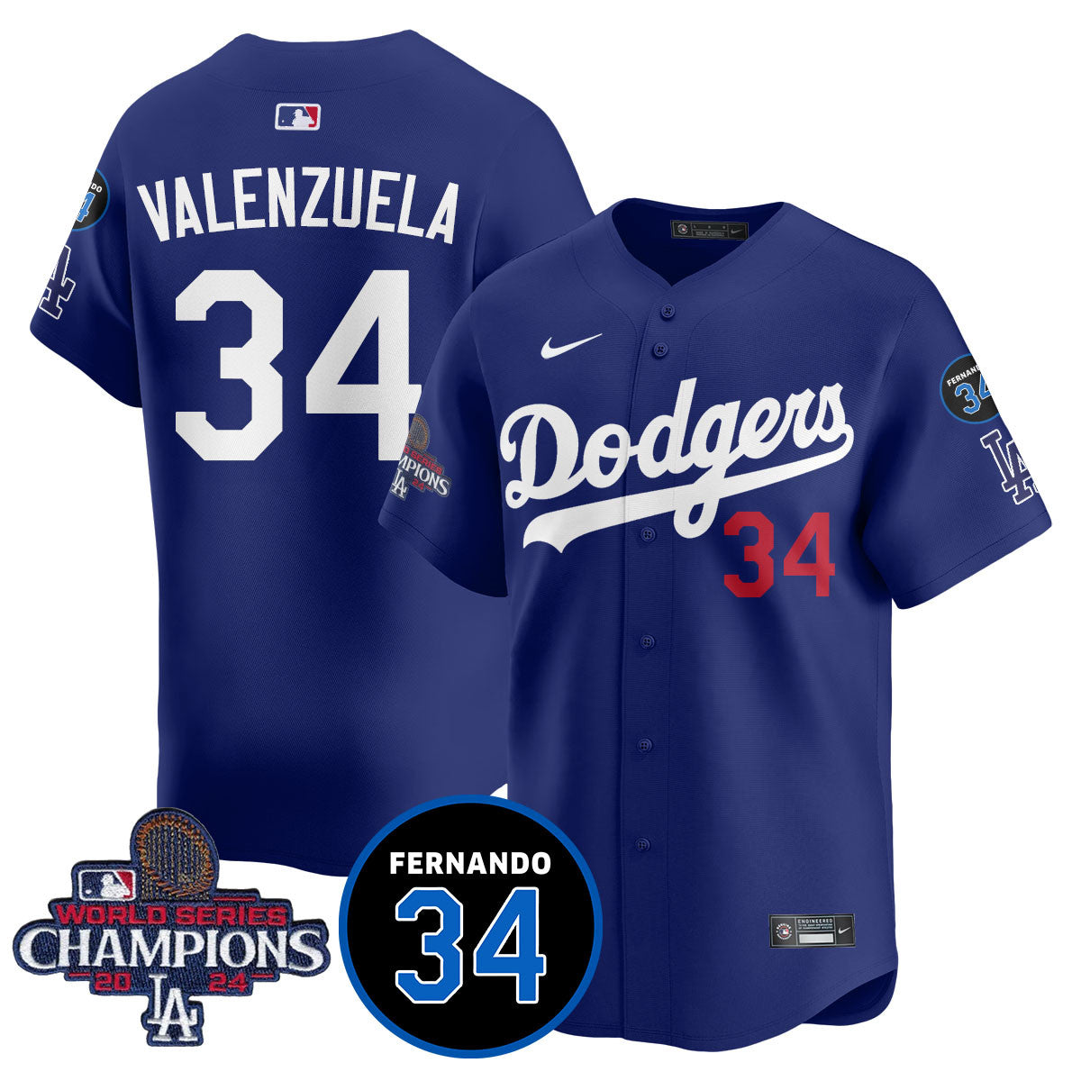 LA Dodgers - World Series Champions 2024/Fernando Valenzuela Memorial Jersey - Stitched N08