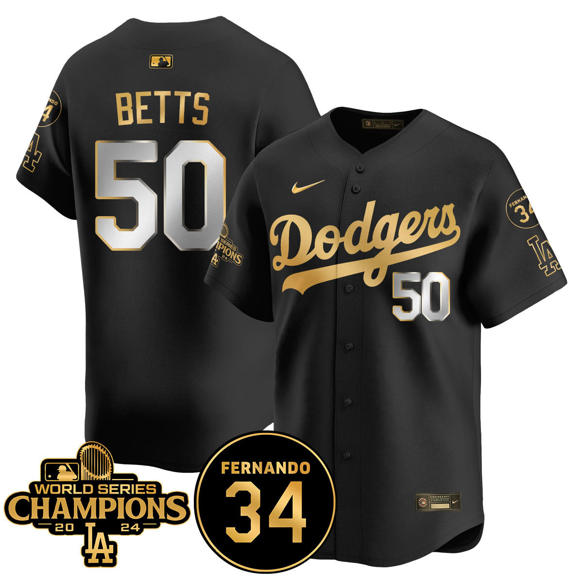 LA Dodgers - World Series Champions 2024/Fernando Valenzuela Memorial Jersey - Stitched N08