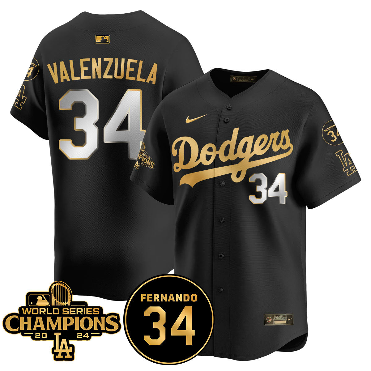LA Dodgers - World Series Champions 2024/Fernando Valenzuela Memorial Jersey - Stitched N08