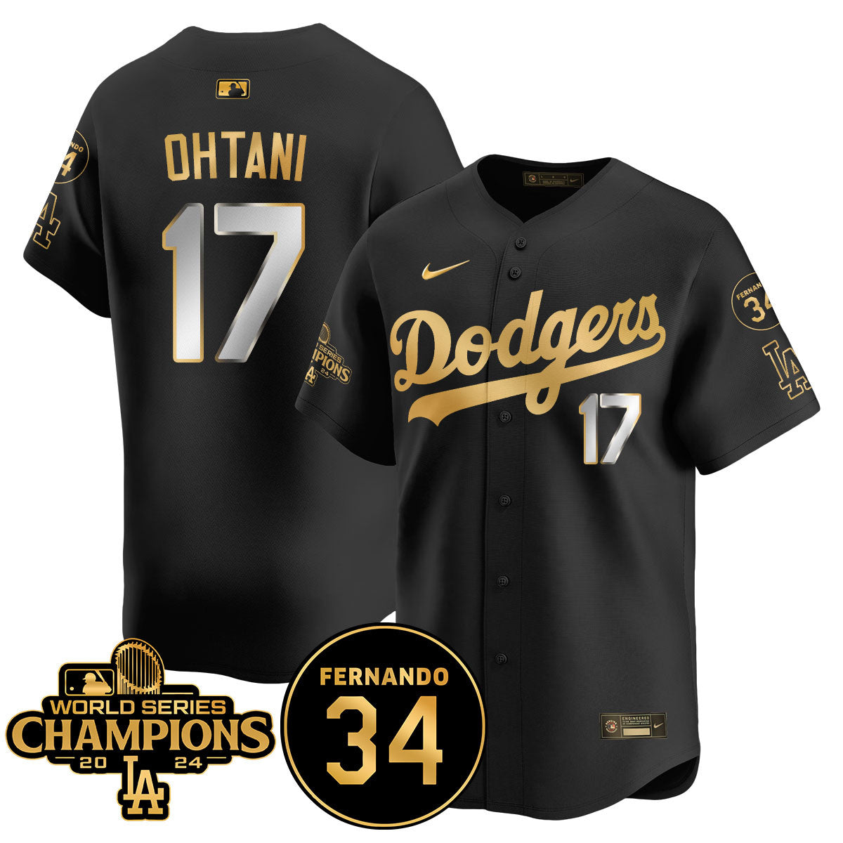 LA Dodgers - World Series Champions 2024/Fernando Valenzuela Memorial Jersey - Stitched N1