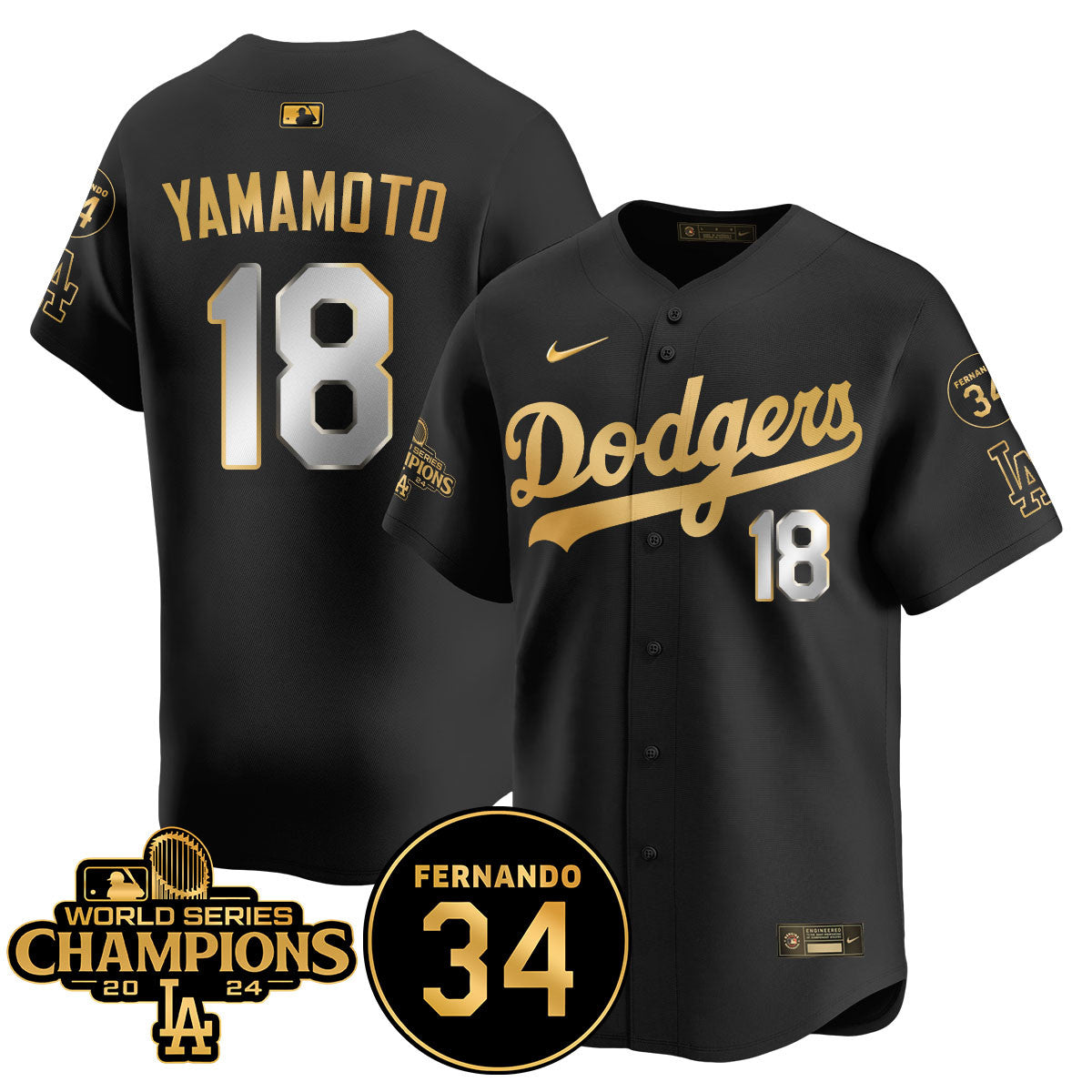 LA Dodgers - World Series Champions 2024/Fernando Valenzuela Memorial Jersey - Stitched N08
