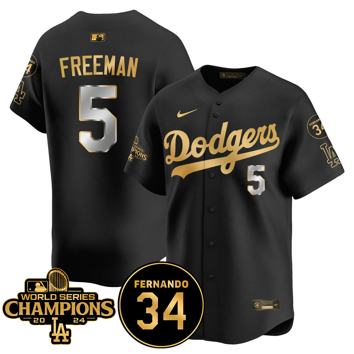 LA Dodgers - World Series Champions 2024/Fernando Valenzuela Memorial Jersey - Stitched N08