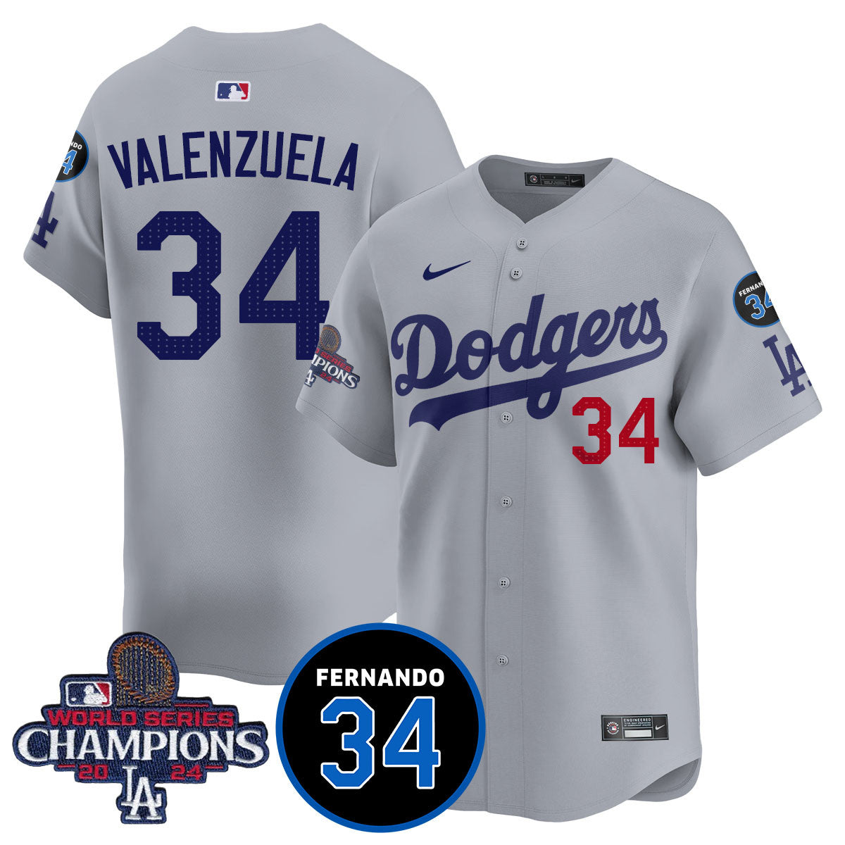 LA Dodgers - World Series Champions 2024/Fernando Valenzuela Memorial Jersey - Stitched N08