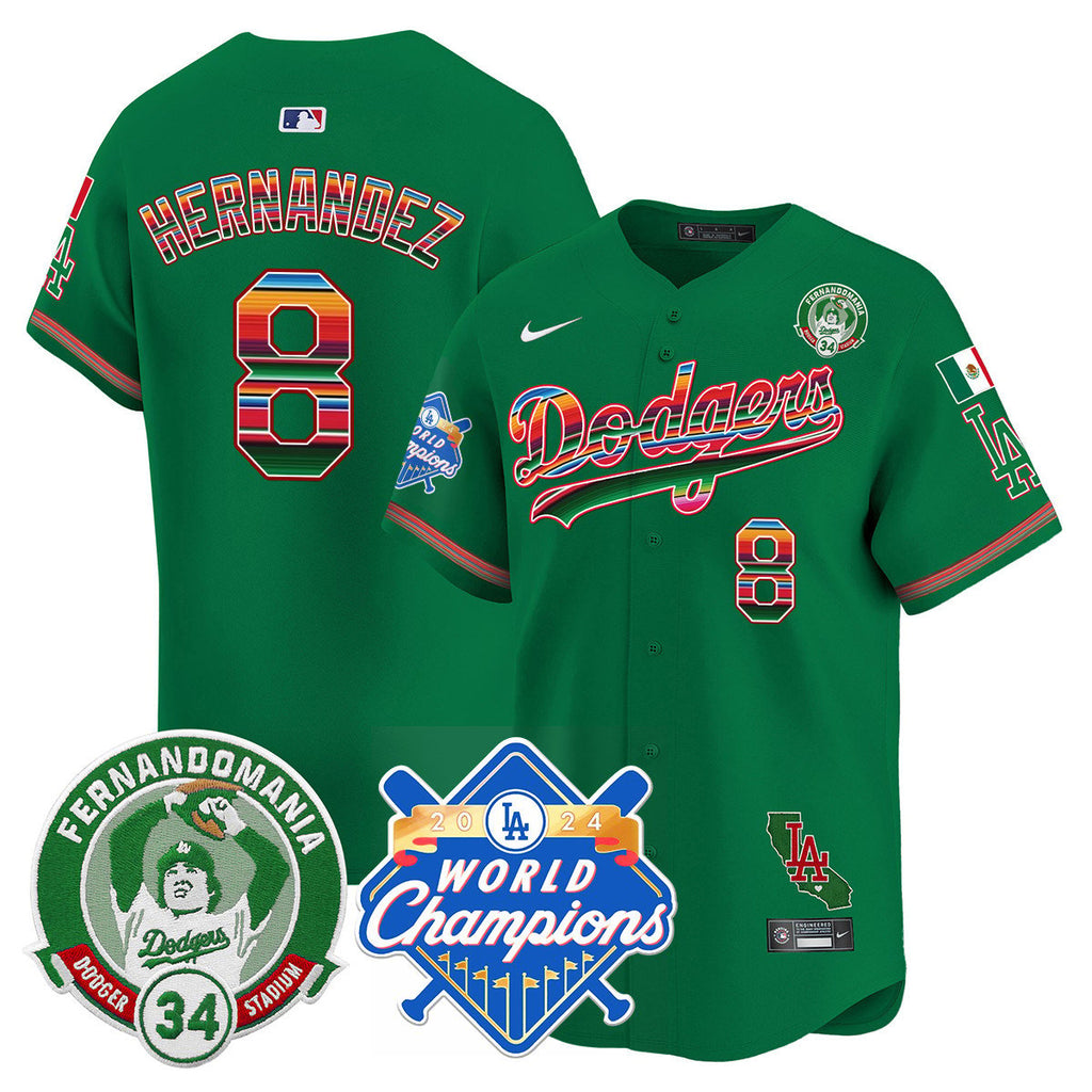 Dodgers Mexico Fernando Memorial & 2024 World Series Champions Patch Jersey - Stitched