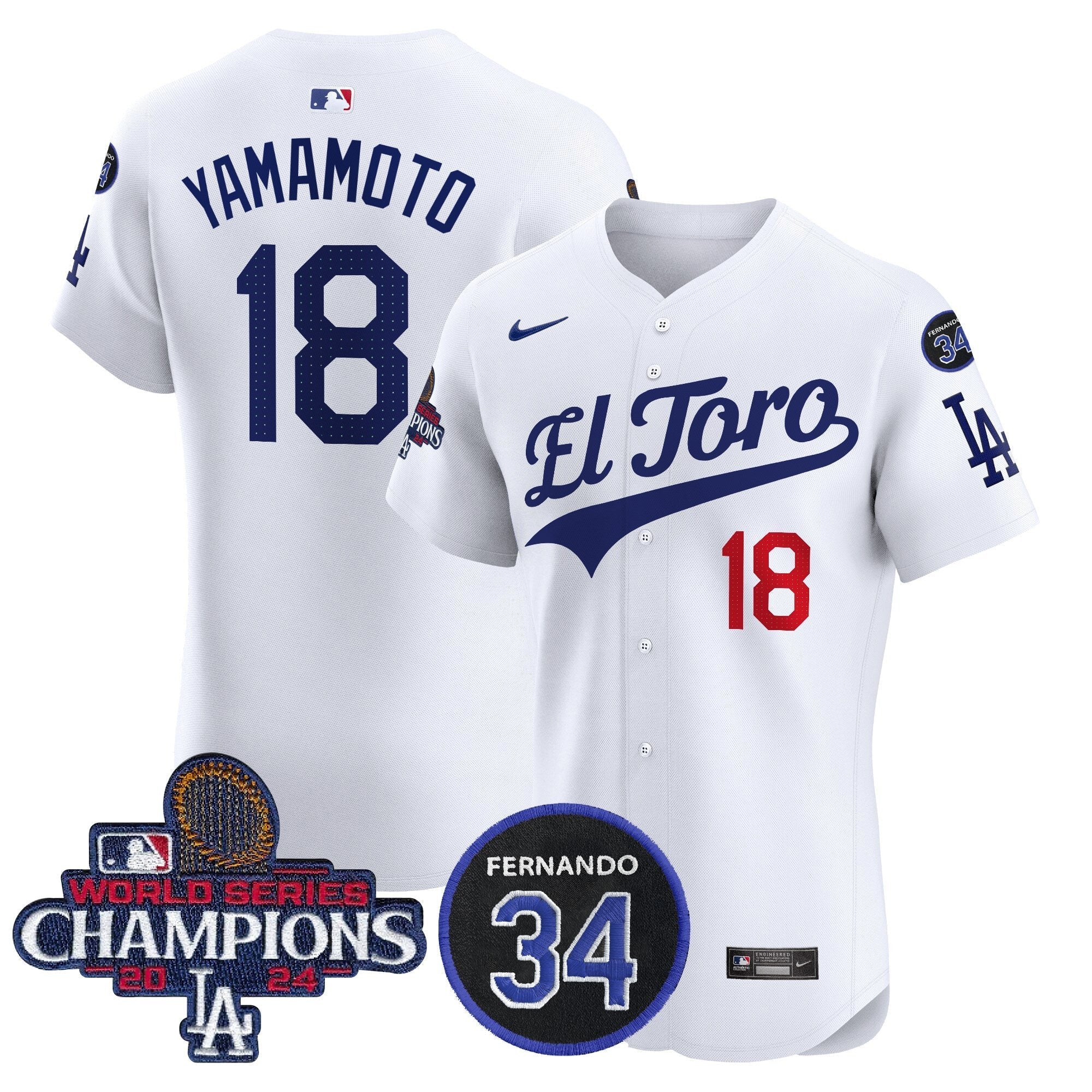 Dodgers El Toro 2024 World Series Champions Patch Vapor Premier Elite Jersey - Stitched