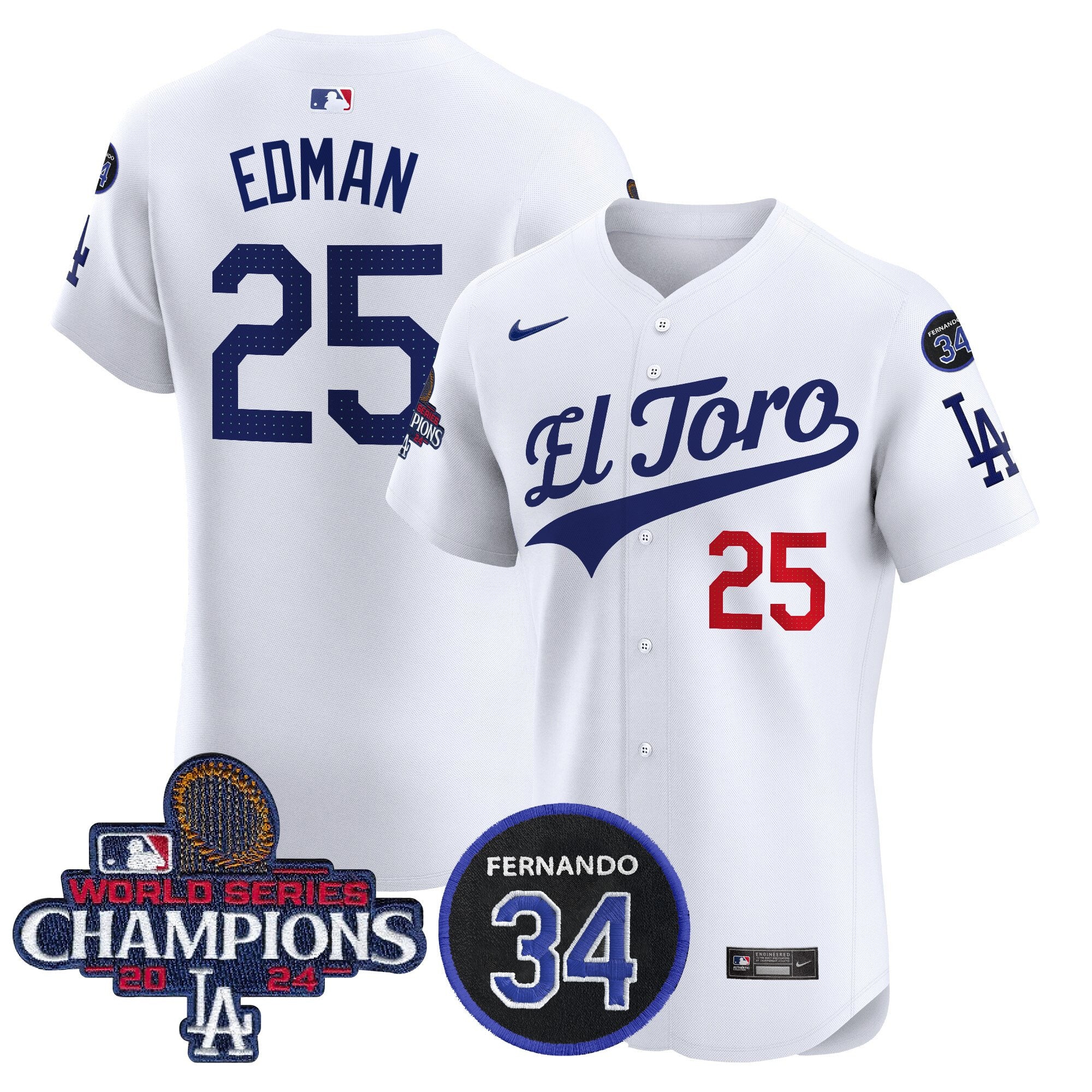 Dodgers El Toro 2024 World Series Champions Patch Vapor Premier Elite Jersey - Stitched