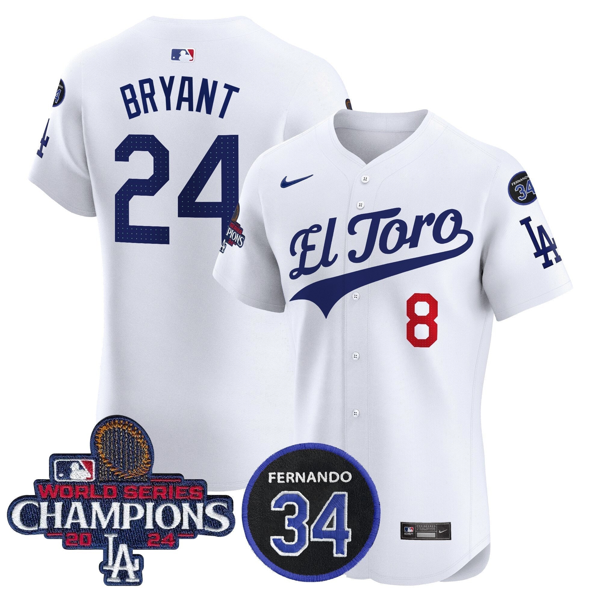 Dodgers El Toro 2024 World Series Champions Patch Vapor Premier Elite Jersey - Stitched