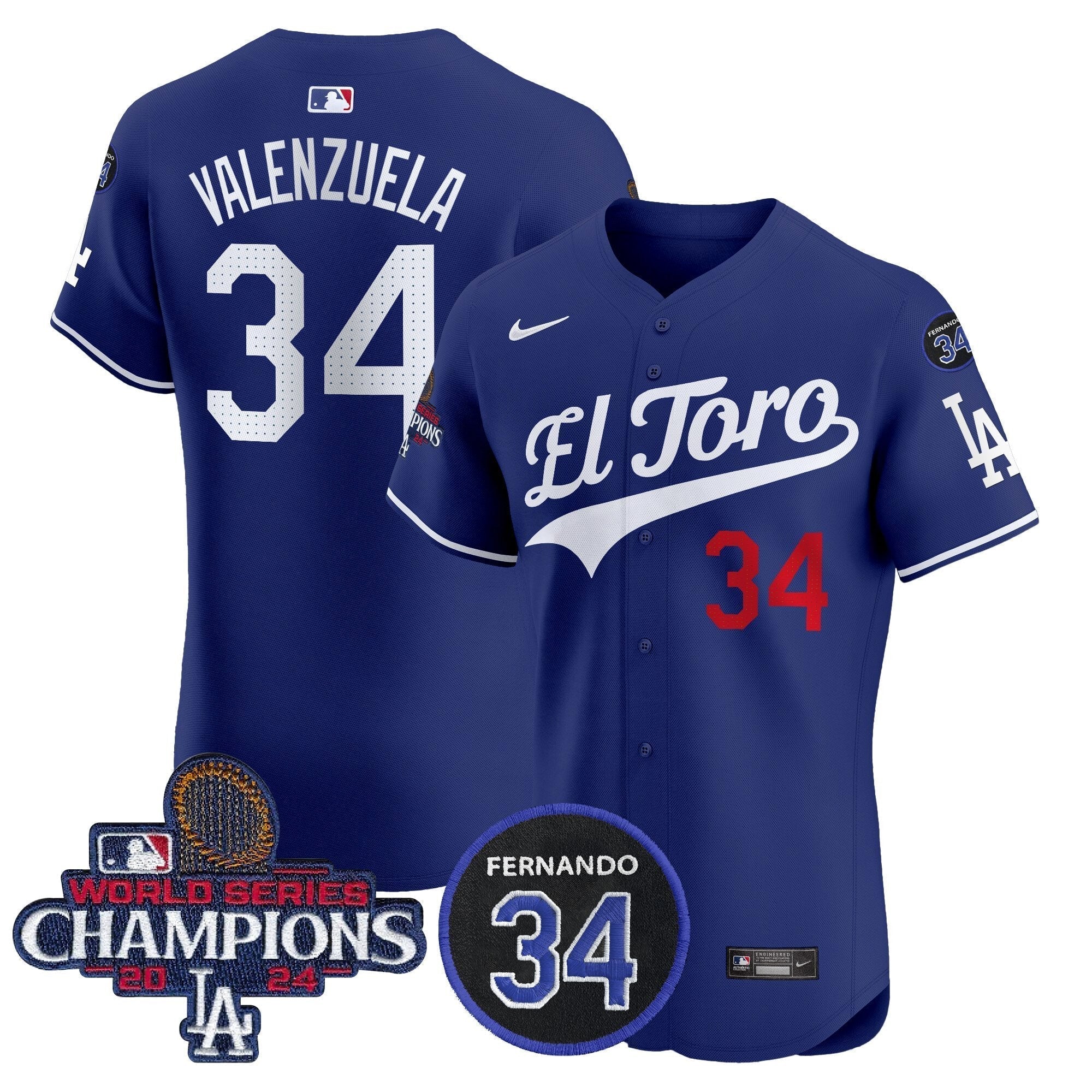 Dodgers El Toro 2024 World Series Champions Patch Vapor Premier Elite Jersey - Stitched