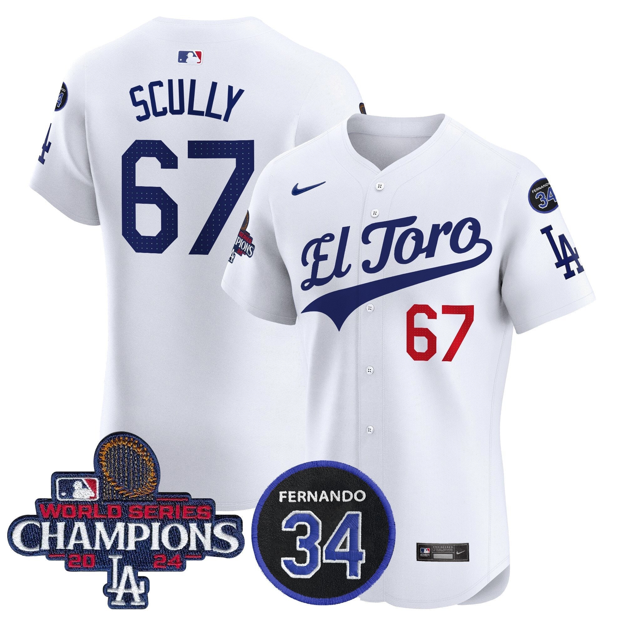 Dodgers El Toro 2024 World Series Champions Patch Vapor Premier Elite Jersey - Stitched