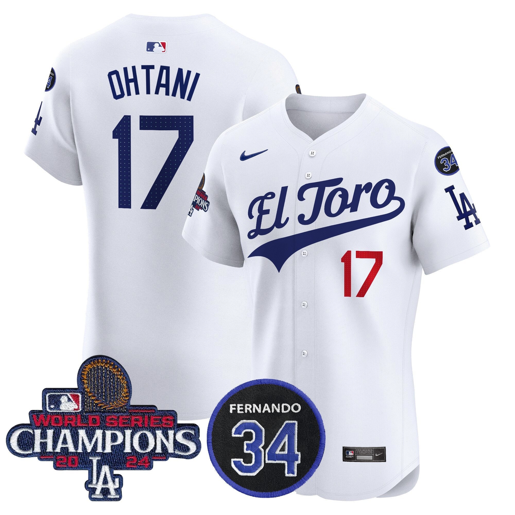 Dodgers El Toro 2024 World Series Champions Patch Vapor Premier Elite Jersey - Stitched