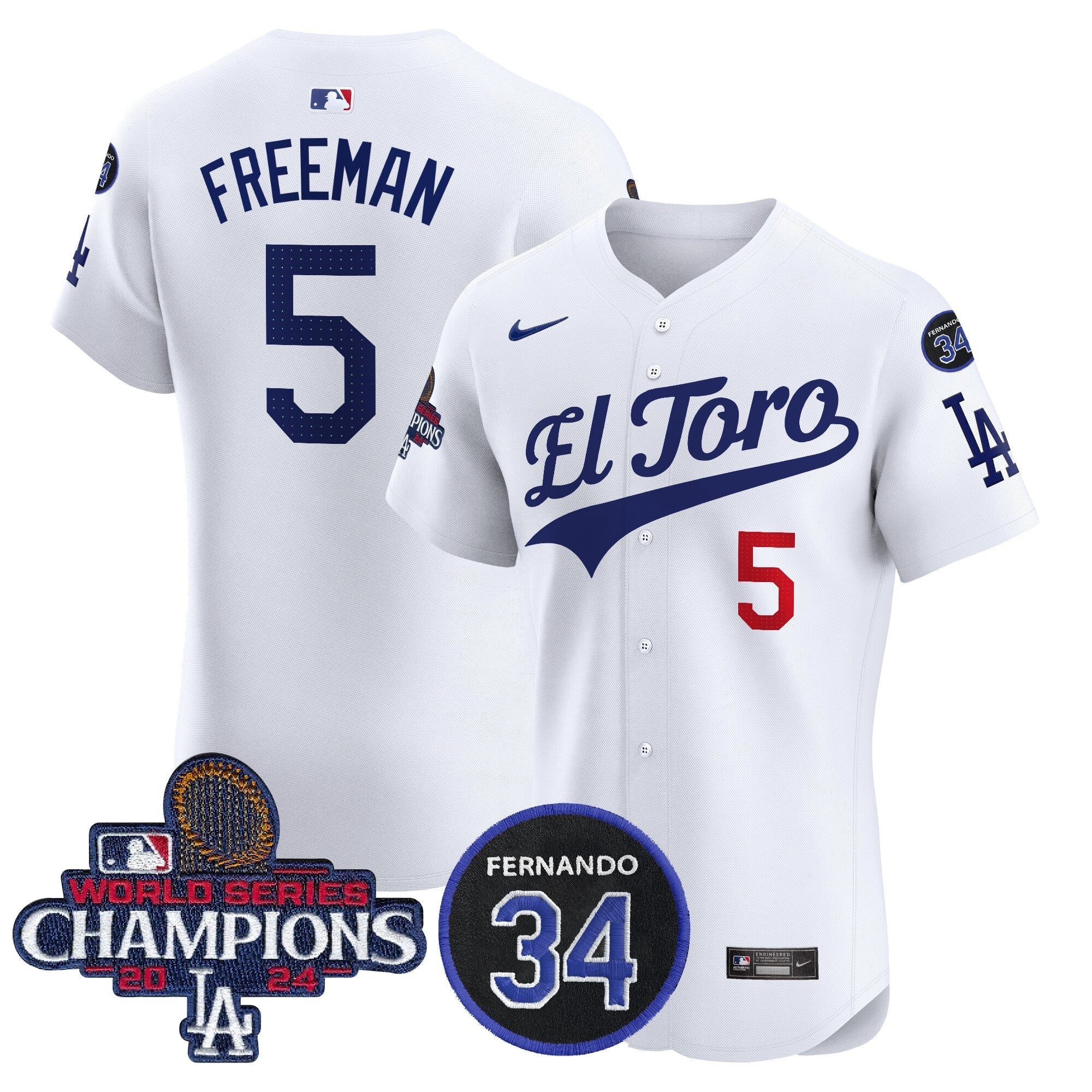 Dodgers El Toro 2024 World Series Champions Patch Vapor Premier Elite Jersey - Stitched