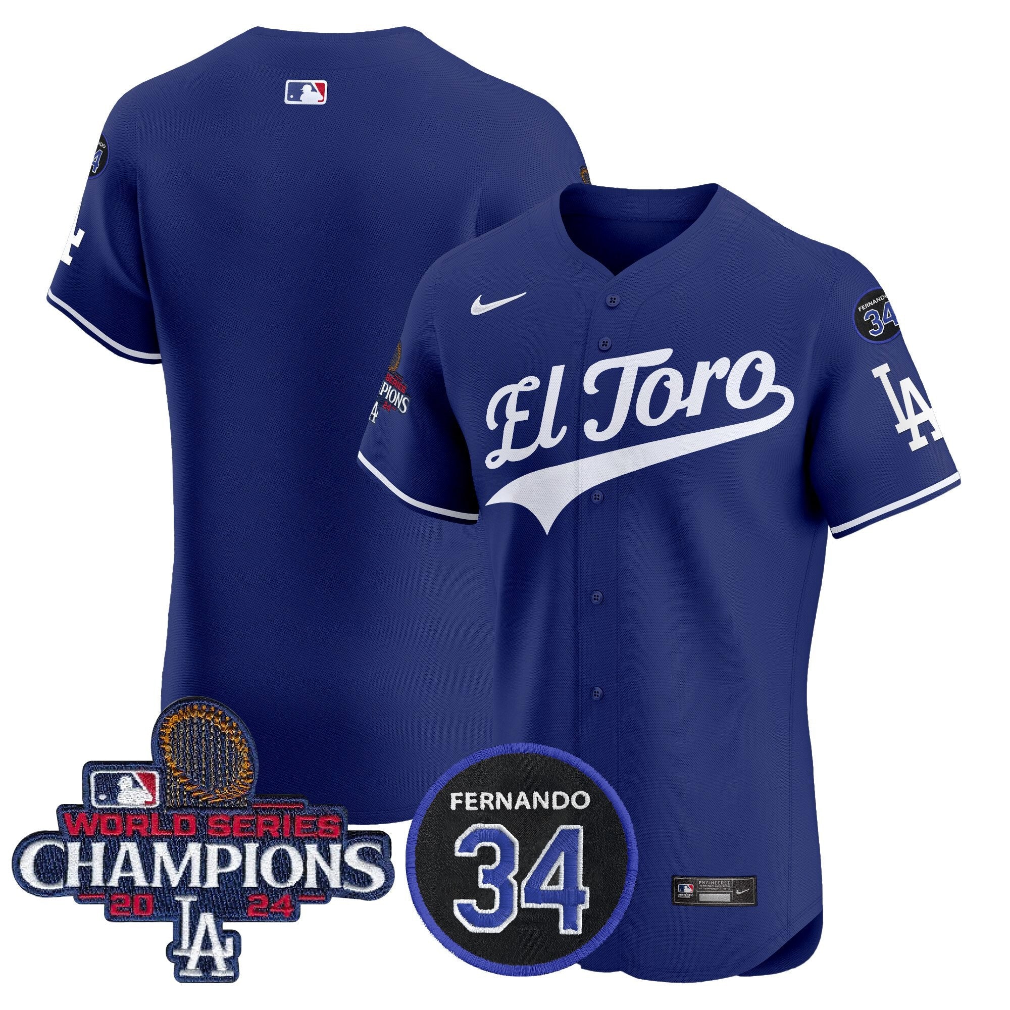 Dodgers El Toro 2024 World Series Champions Patch Vapor Premier Elite Jersey - Stitched