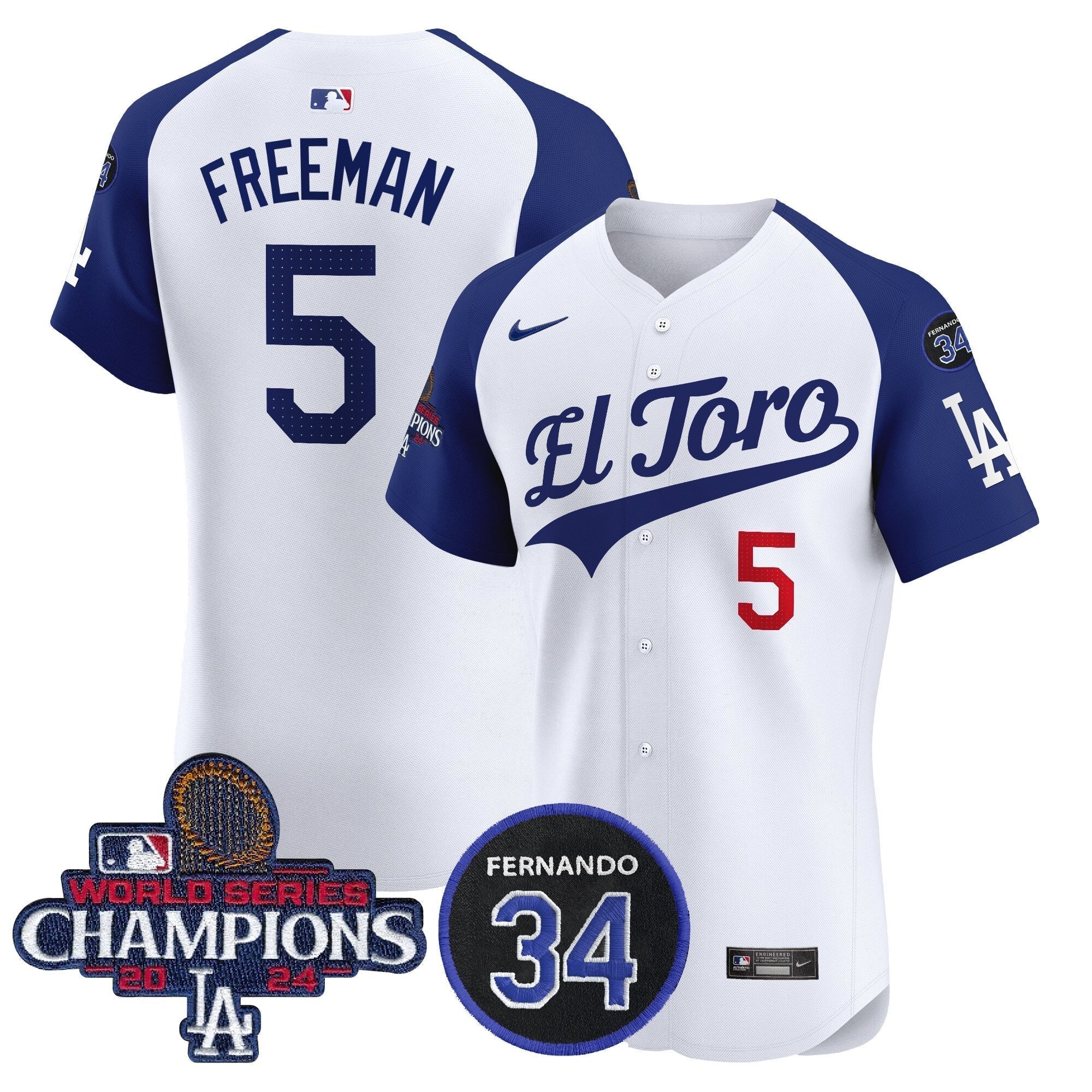 Dodgers El Toro 2024 World Series Champions Patch Vapor Premier Elite Jersey - Stitched