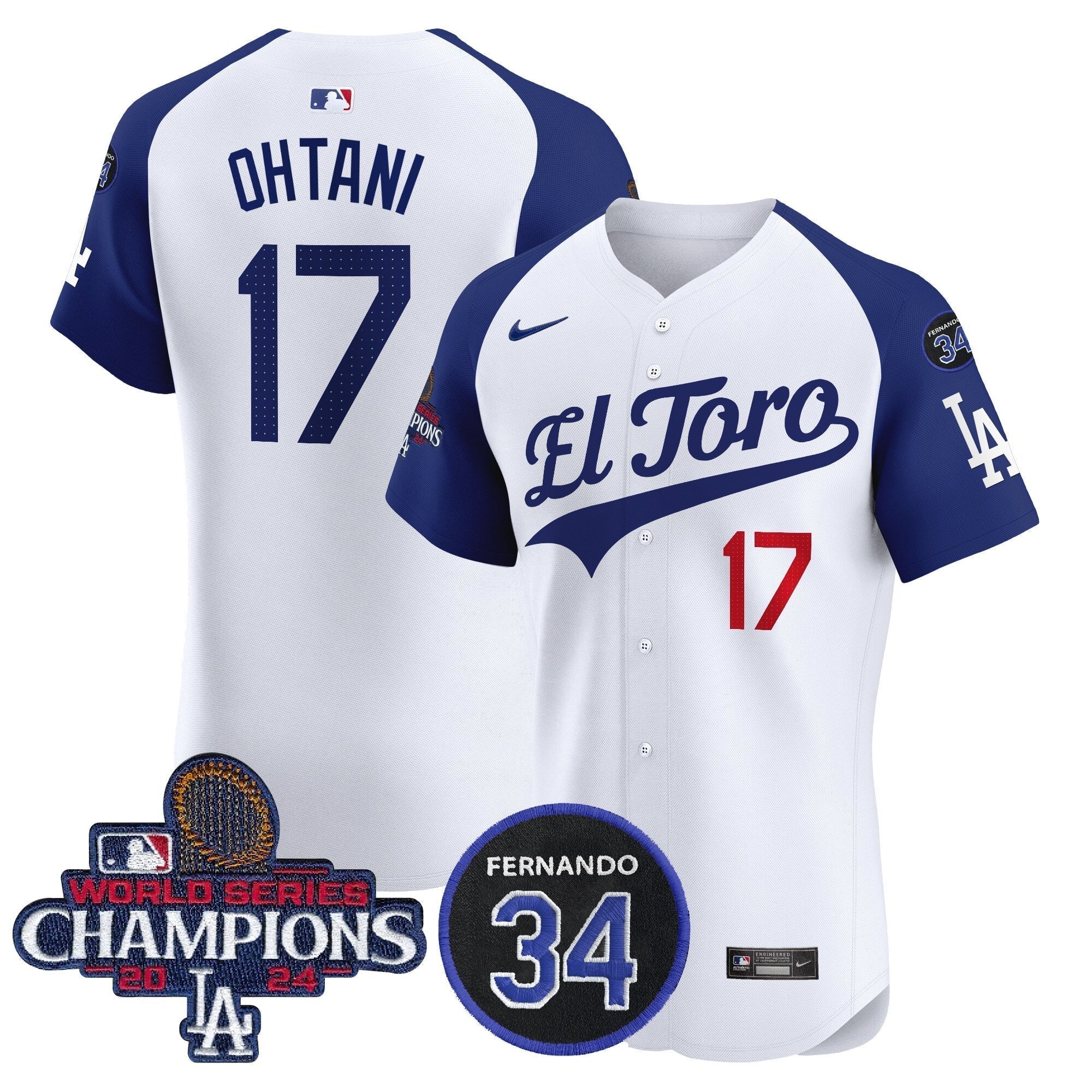 Dodgers El Toro 2024 World Series Champions Patch Vapor Premier Elite Jersey - Stitched