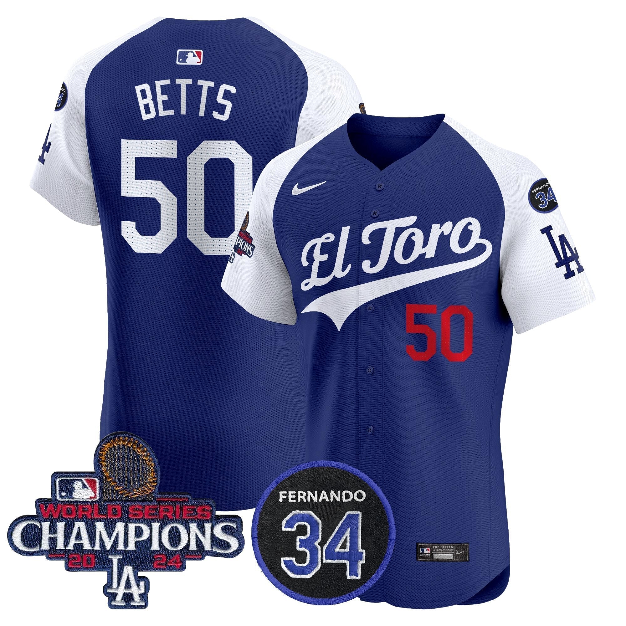 Dodgers El Toro 2024 World Series Champions Patch Vapor Premier Elite Jersey - Stitched