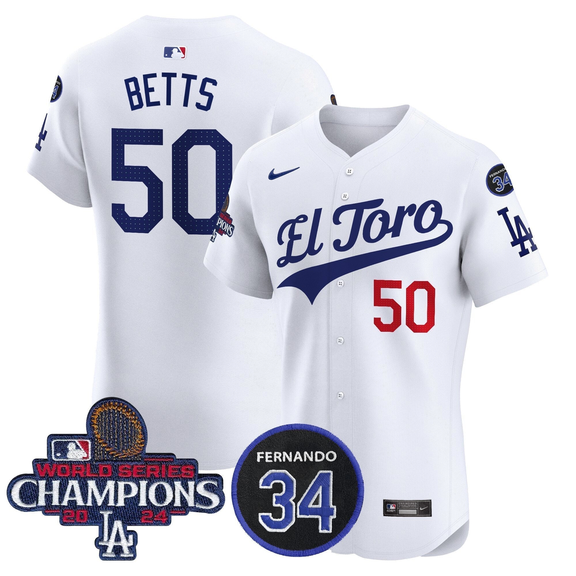 Dodgers El Toro 2024 World Series Champions Patch Vapor Premier Elite Jersey - Stitched