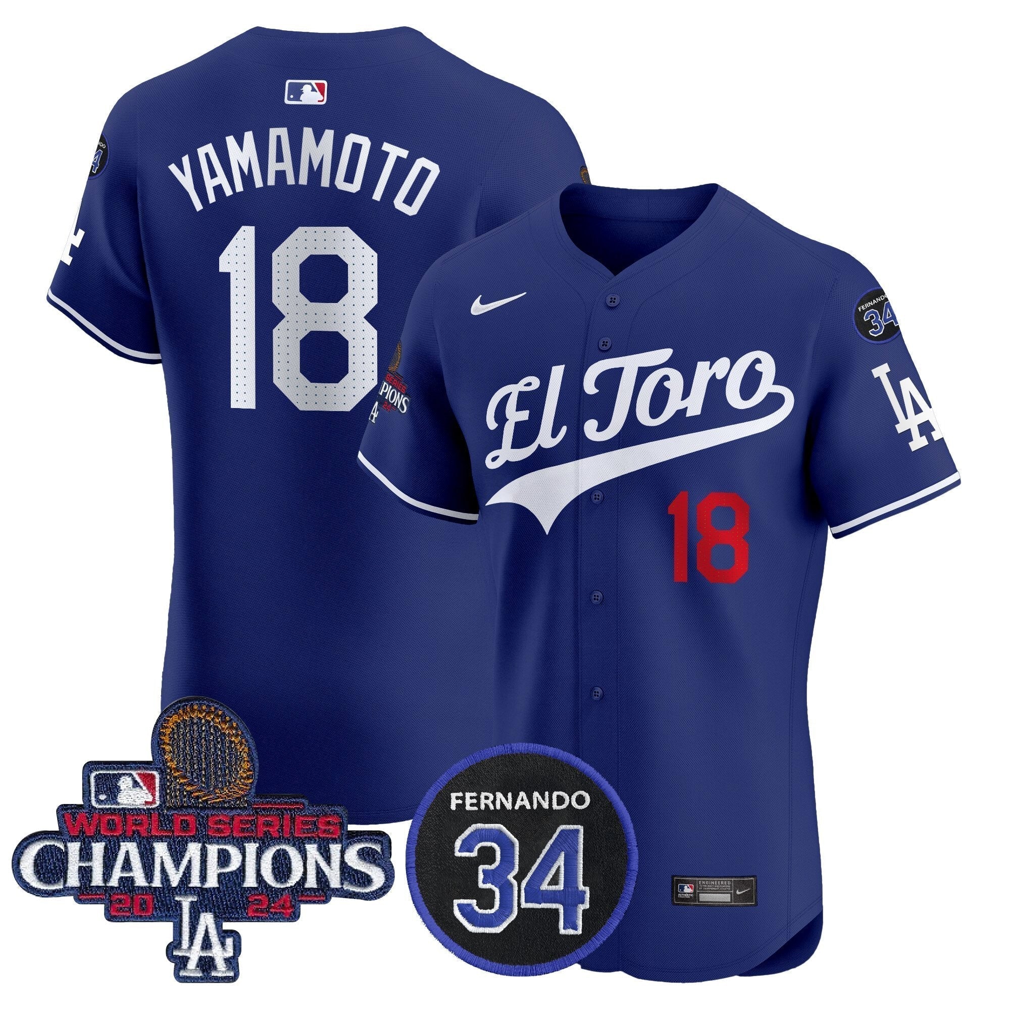 Dodgers El Toro 2024 World Series Champions Patch Vapor Premier Elite Jersey - Stitched