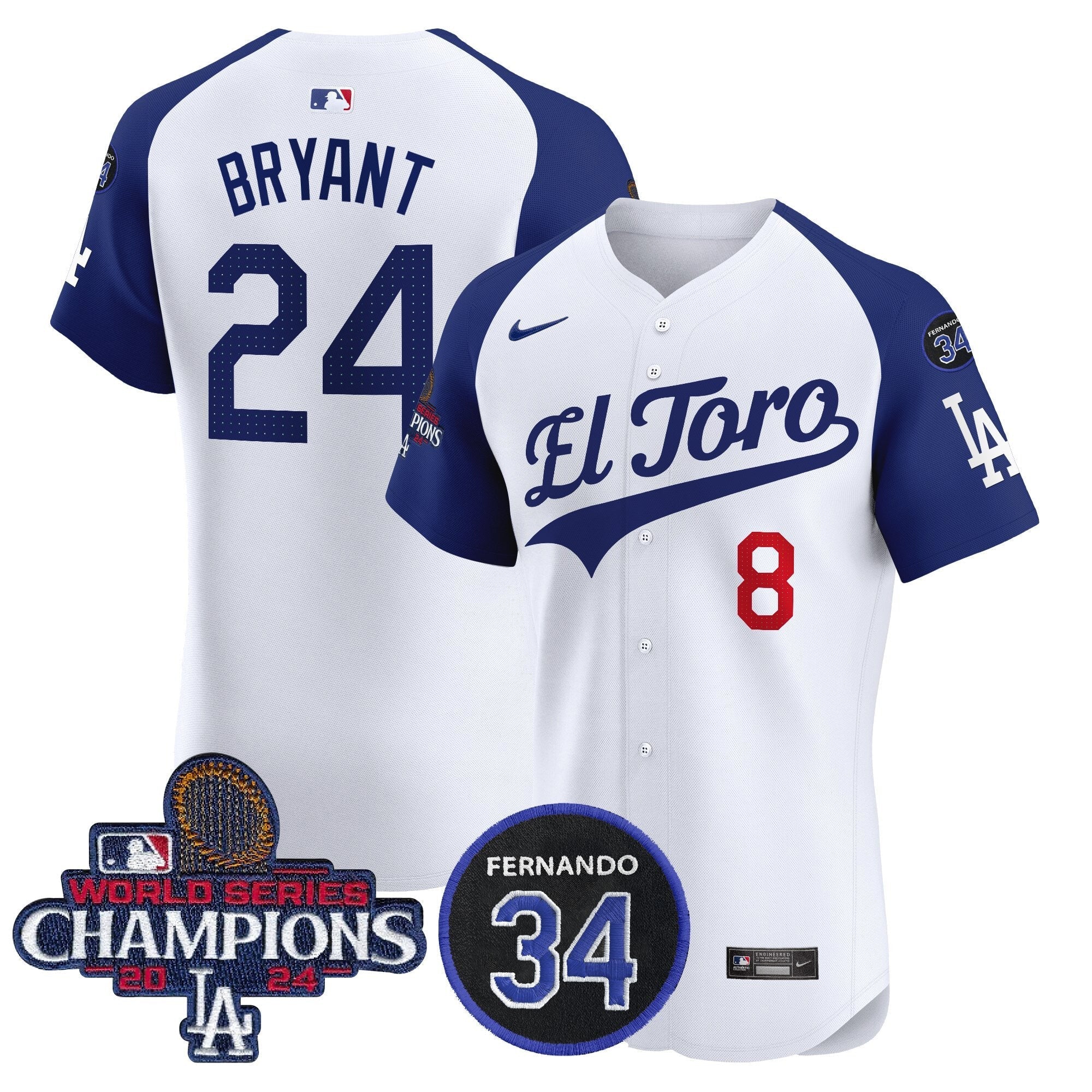 Dodgers El Toro 2024 World Series Champions Patch Vapor Premier Elite Jersey - Stitched