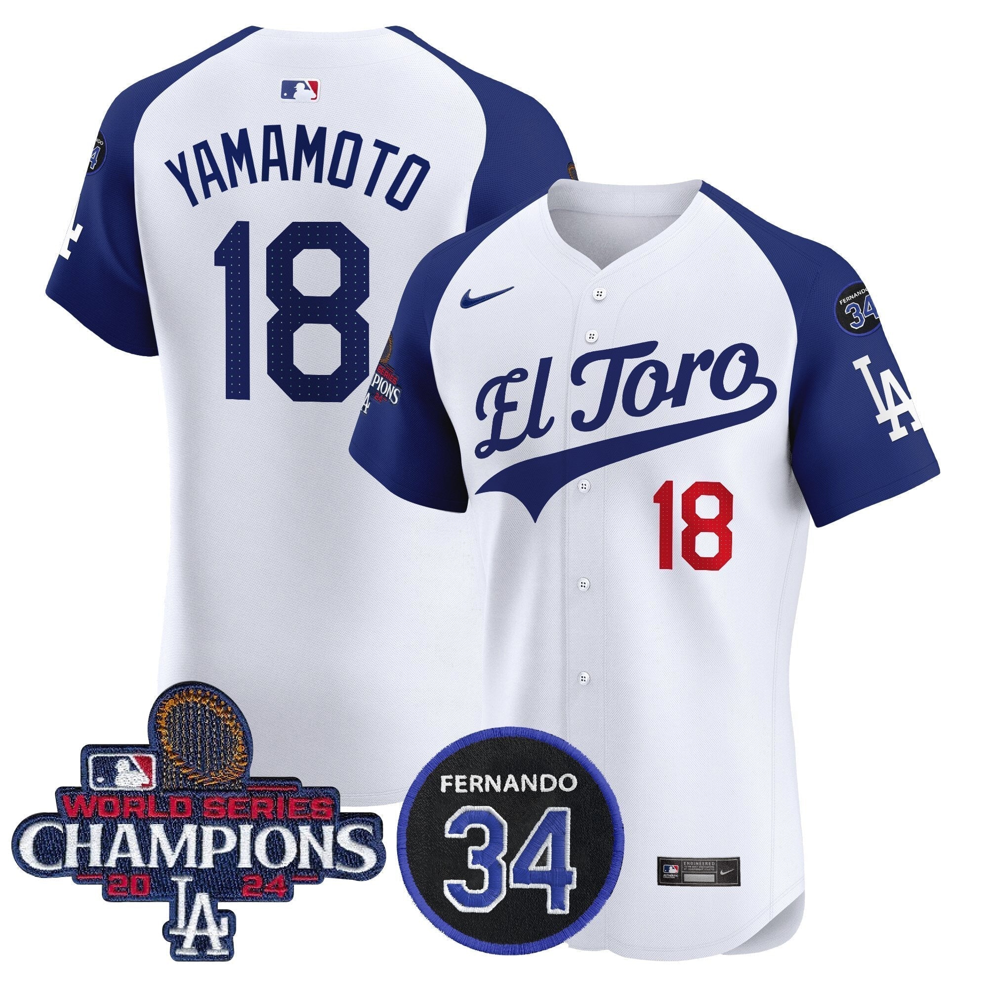 Dodgers El Toro 2024 World Series Champions Patch Vapor Premier Elite Jersey - Stitched