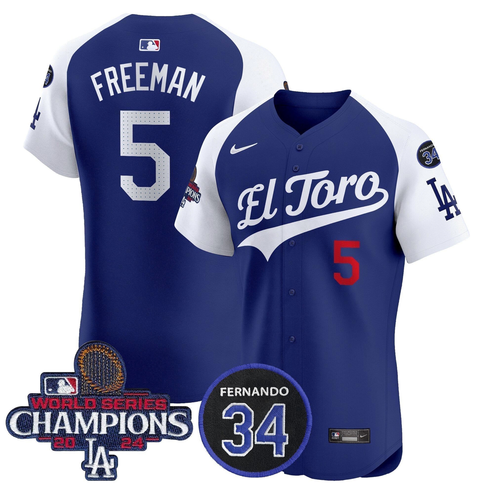 Dodgers El Toro 2024 World Series Champions Patch Vapor Premier Elite Jersey - Stitched