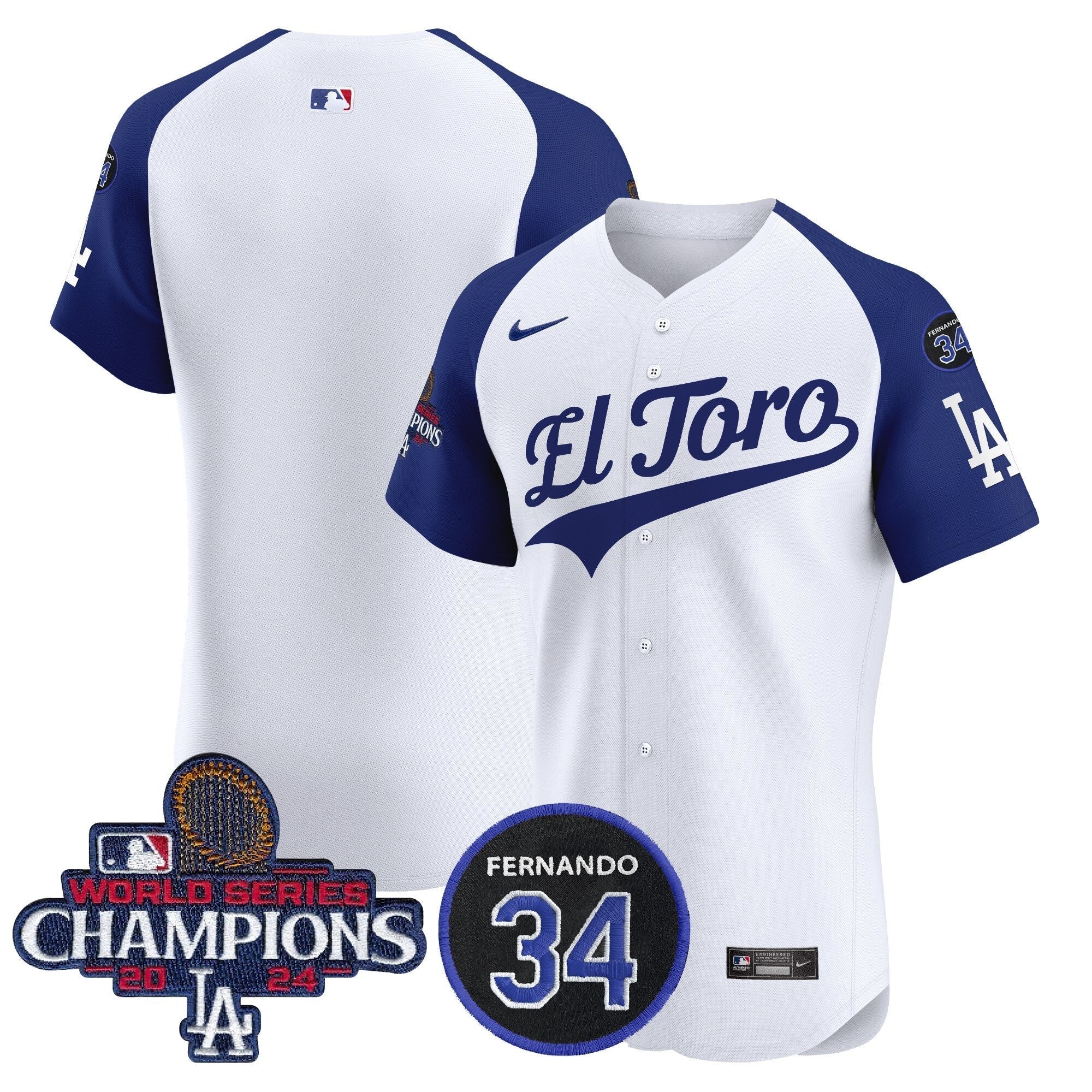 Dodgers El Toro 2024 World Series Champions Patch Vapor Premier Elite Jersey - Stitched