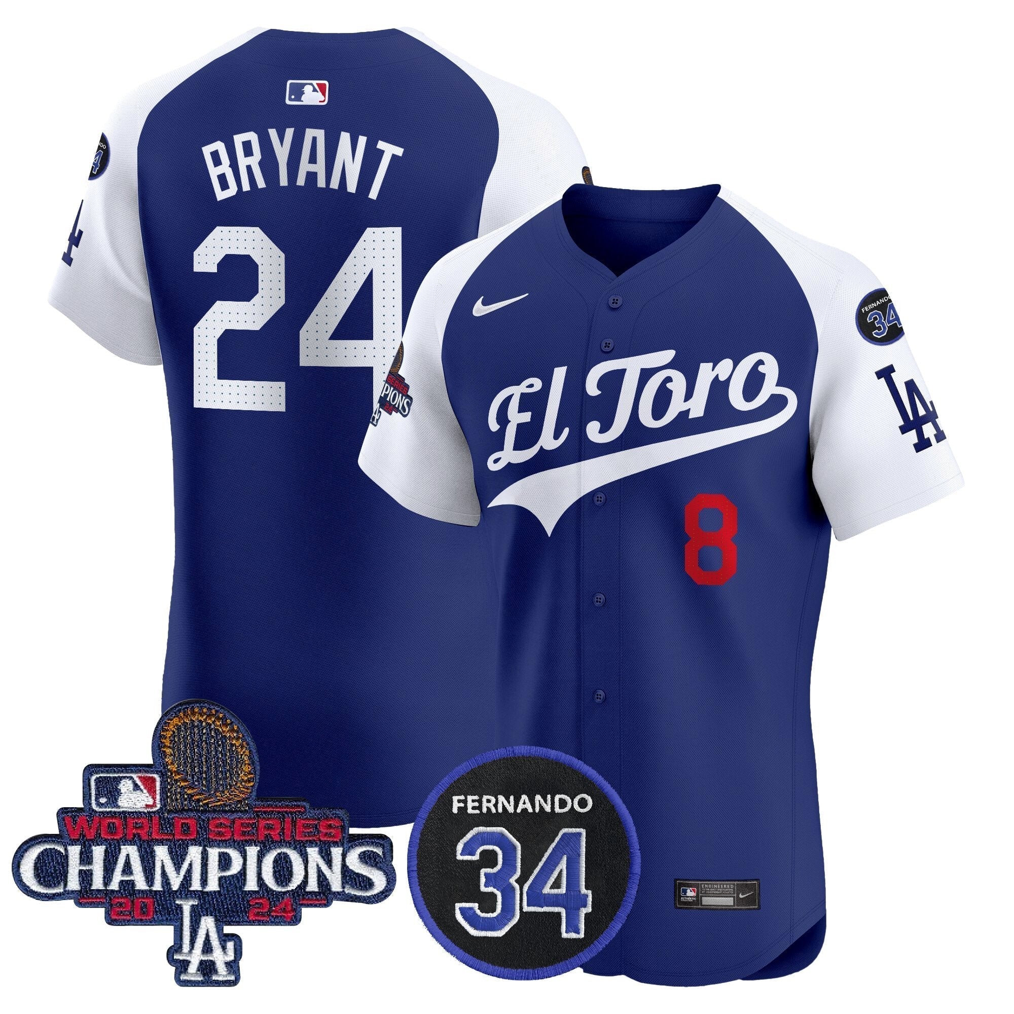 Dodgers El Toro 2024 World Series Champions Patch Vapor Premier Elite Jersey - Stitched