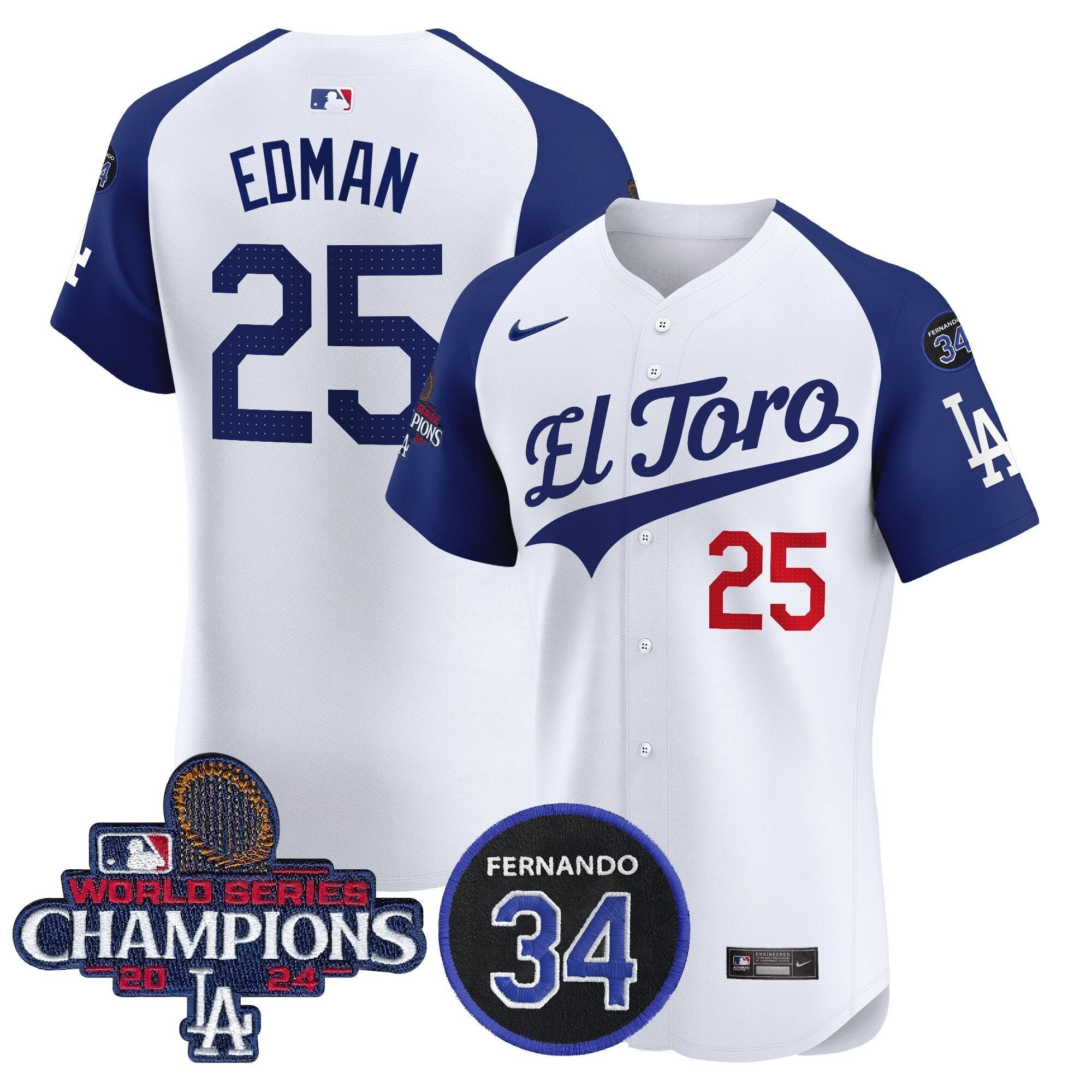 Dodgers El Toro 2024 World Series Champions Patch Vapor Premier Elite Jersey - Stitched