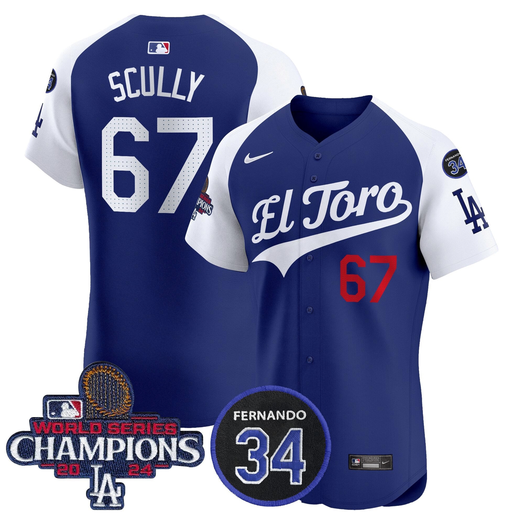Dodgers El Toro 2024 World Series Champions Patch Vapor Premier Elite Jersey - Stitched