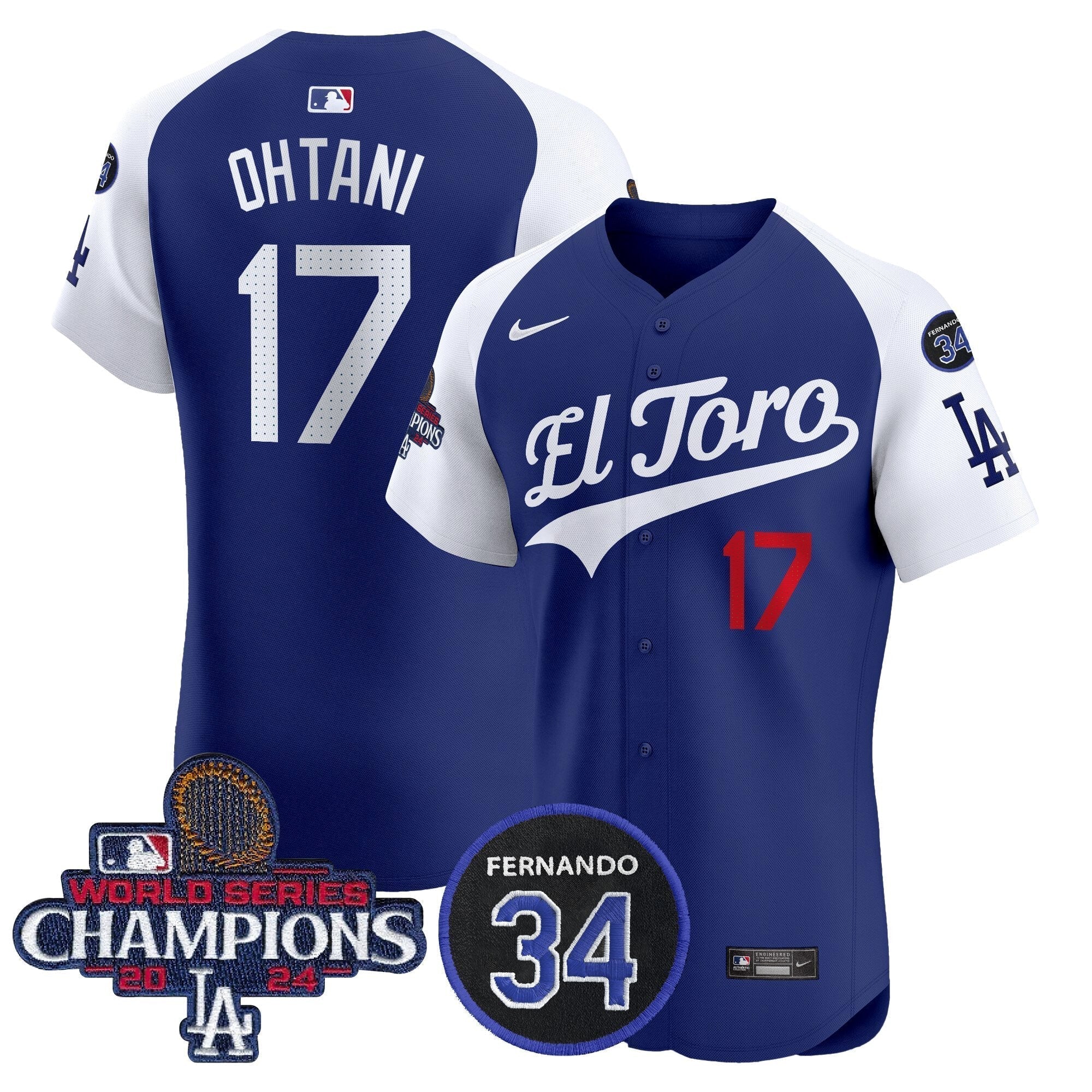 Dodgers El Toro 2024 World Series Champions Patch Vapor Premier Elite Jersey - Stitched