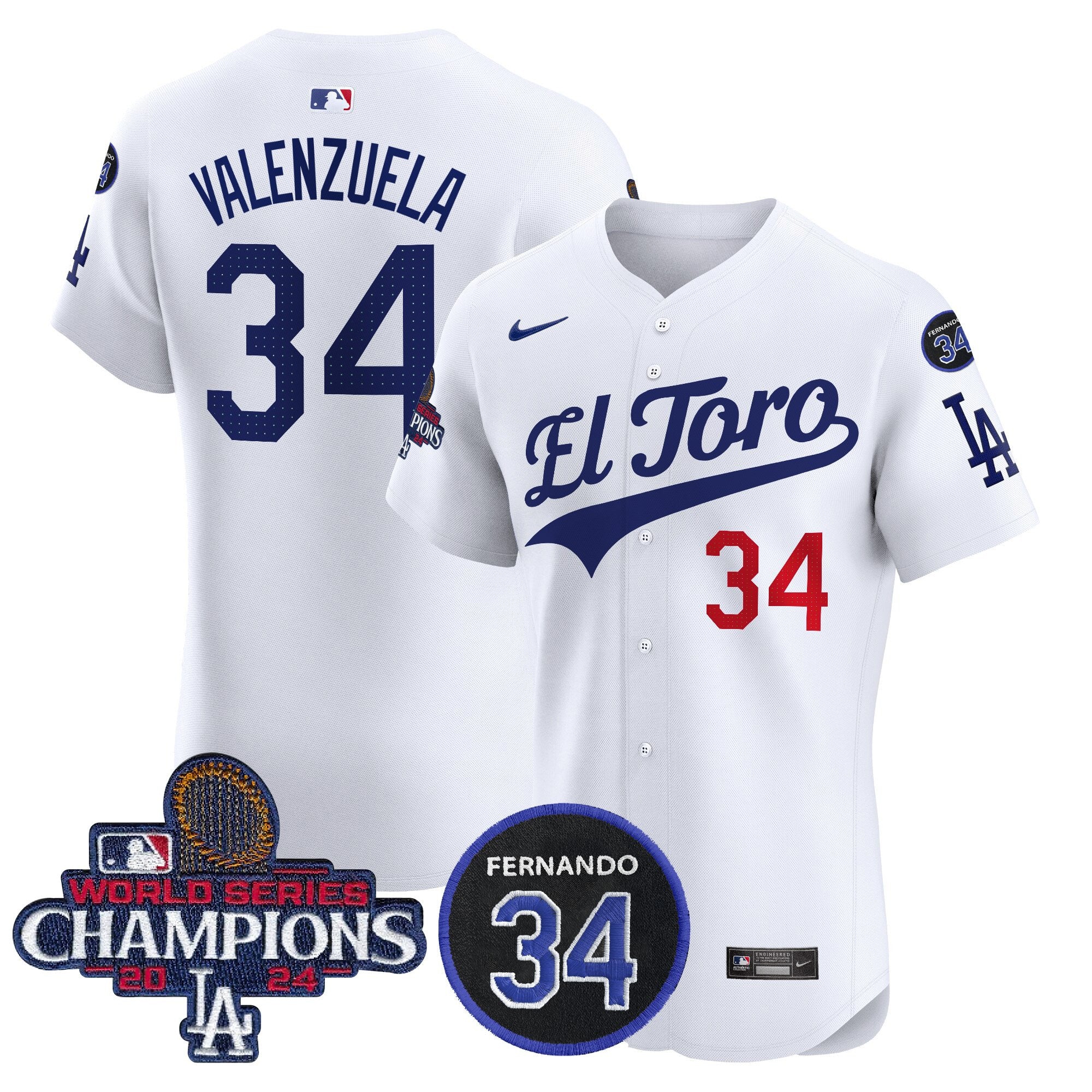 Dodgers El Toro 2024 World Series Champions Patch Vapor Premier Elite Jersey - Stitched