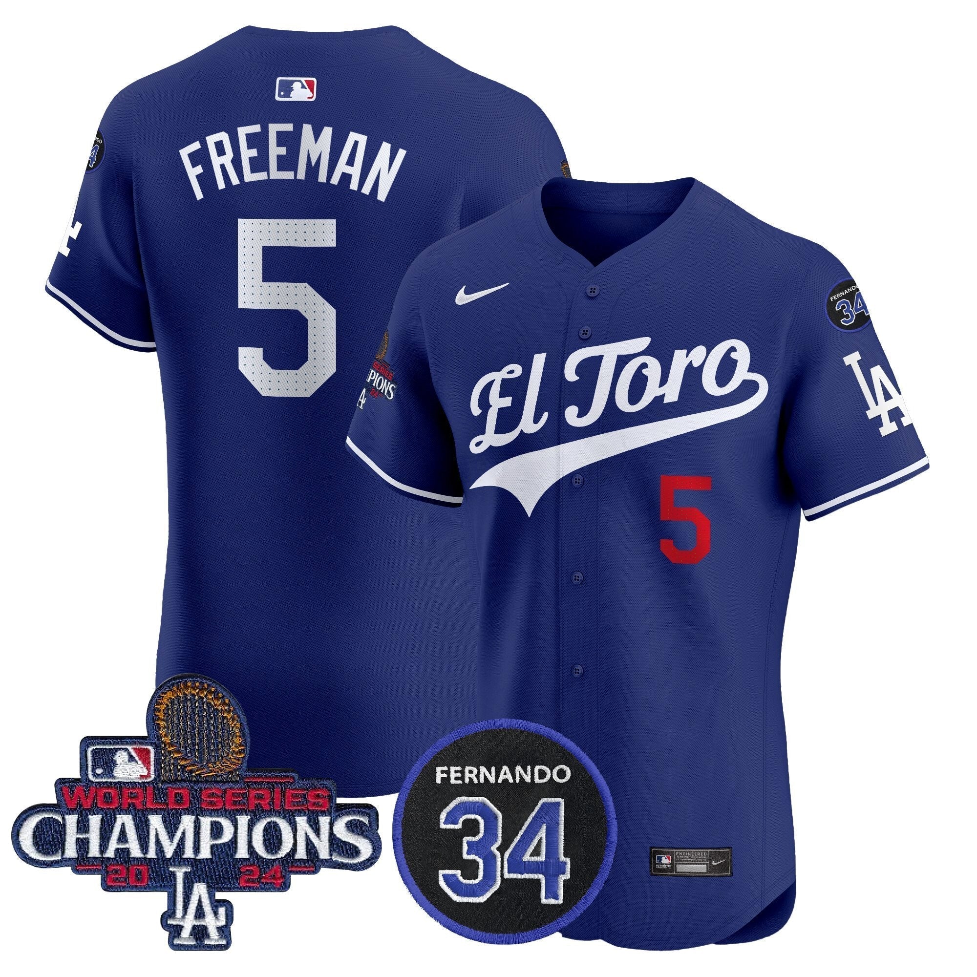 Dodgers El Toro 2024 World Series Champions Patch Vapor Premier Elite Jersey - Stitched