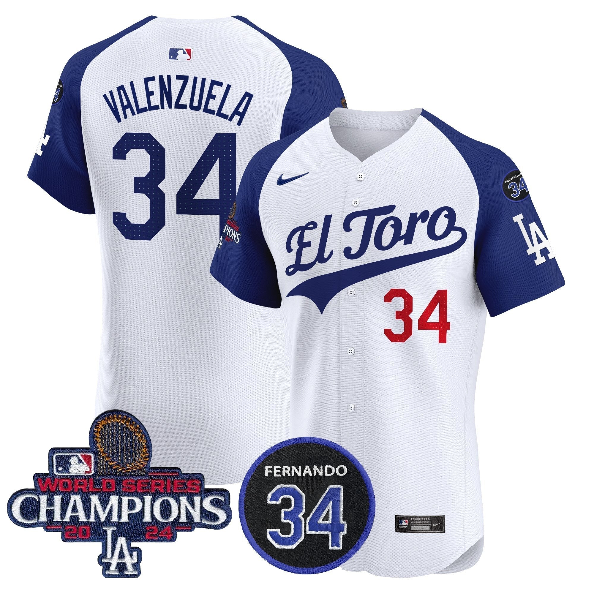 Dodgers El Toro 2024 World Series Champions Patch Vapor Premier Elite Jersey - Stitched