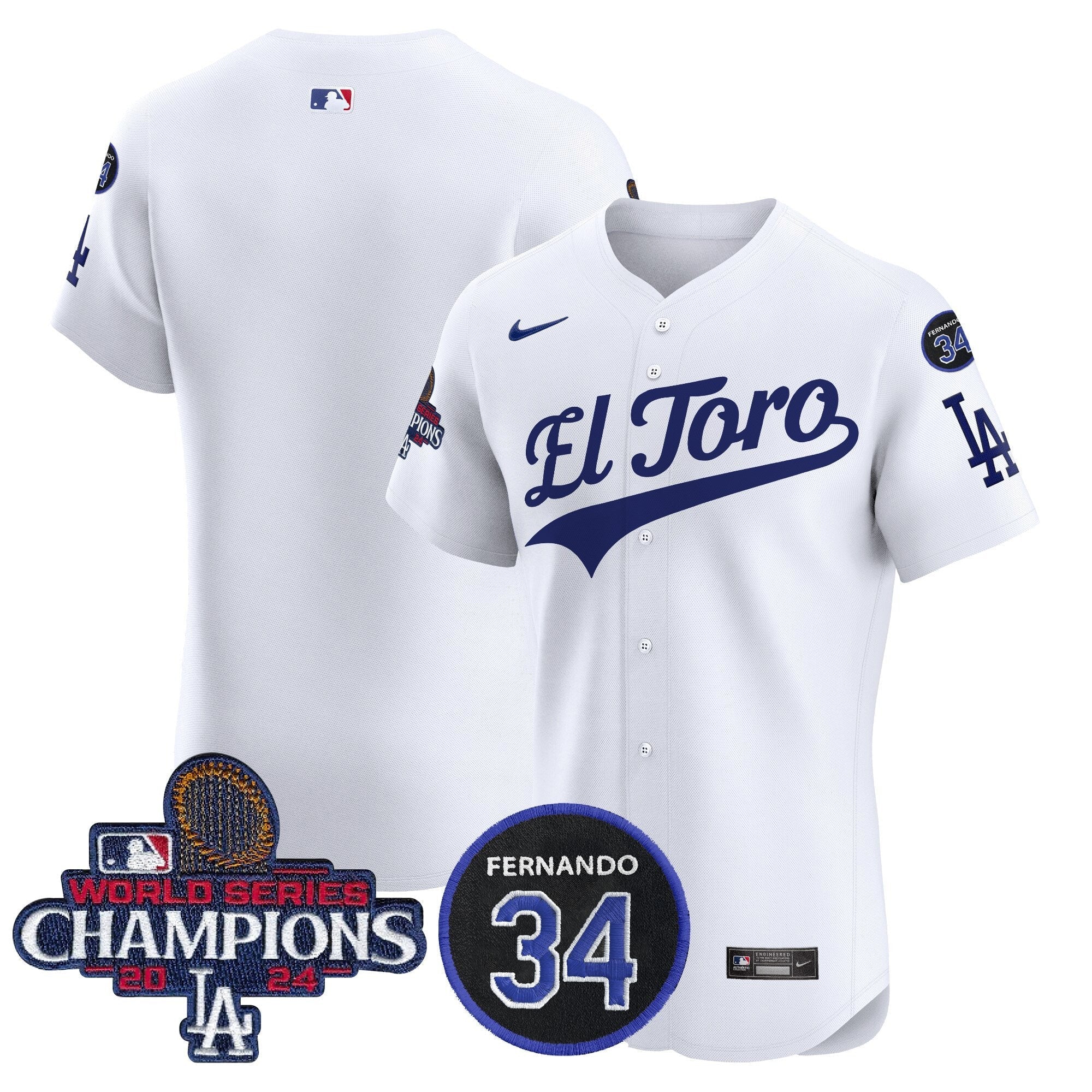 Dodgers El Toro 2024 World Series Champions Patch Vapor Premier Elite Jersey - Stitched