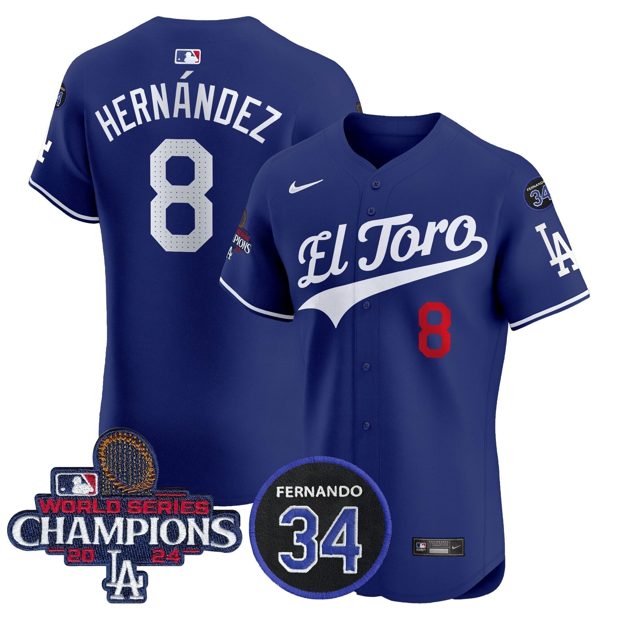 Dodgers El Toro 2024 World Series Champions Patch Vapor Premier Elite Jersey - Stitched