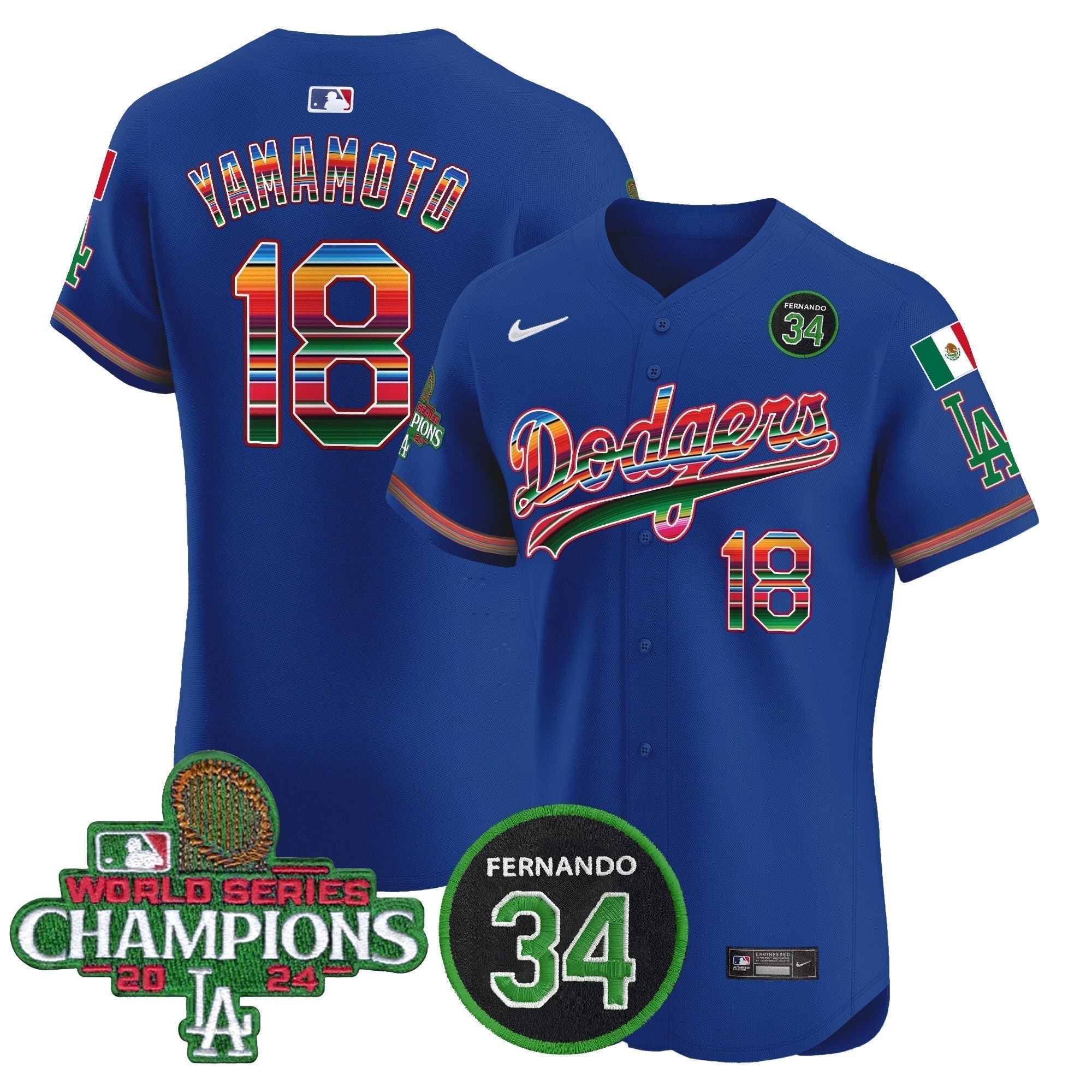 Dodgers Mexico 2024 World Series Champions Vapor Premier Elite Jersey V2 - Stitched